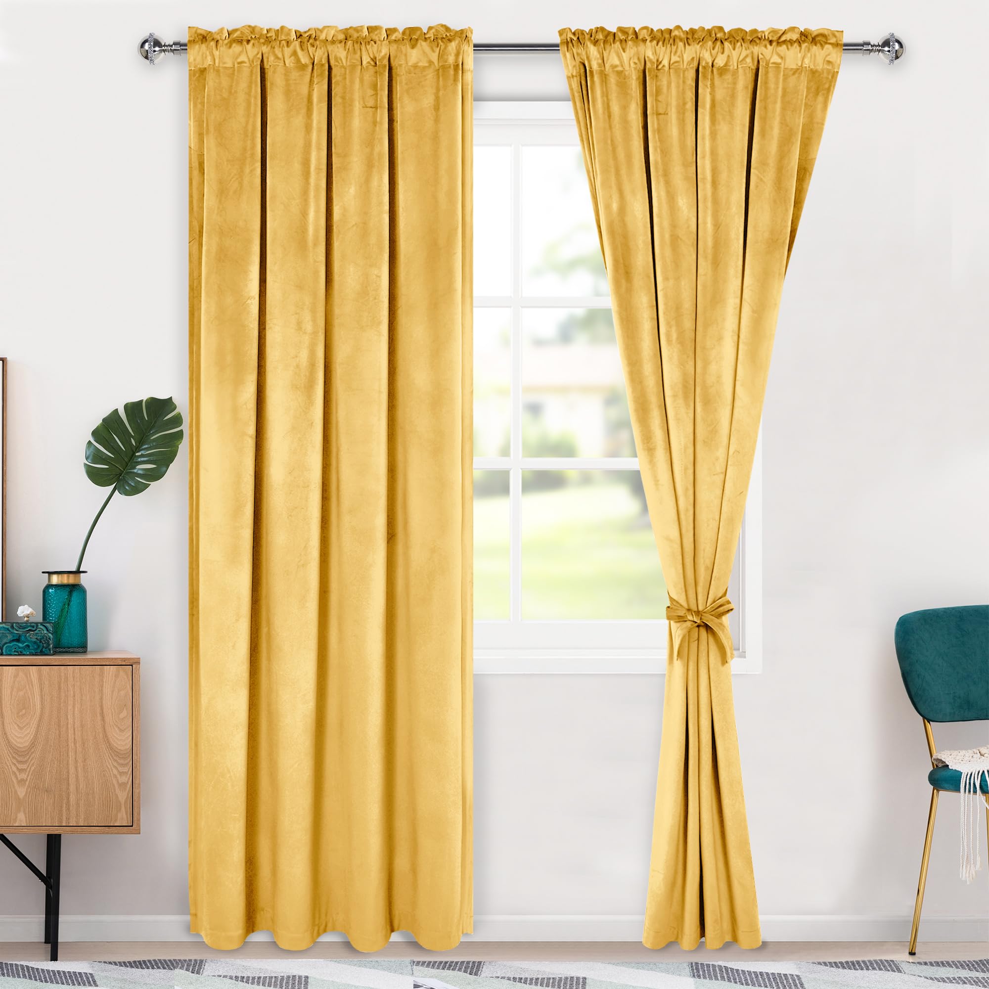 Hiasan Velvet Curtains 84 inches-Blackout Thermal Insulated Solid Soft Curtains for Bedroom Living Room Rod Pocket Room Darkening 2 Panels Window