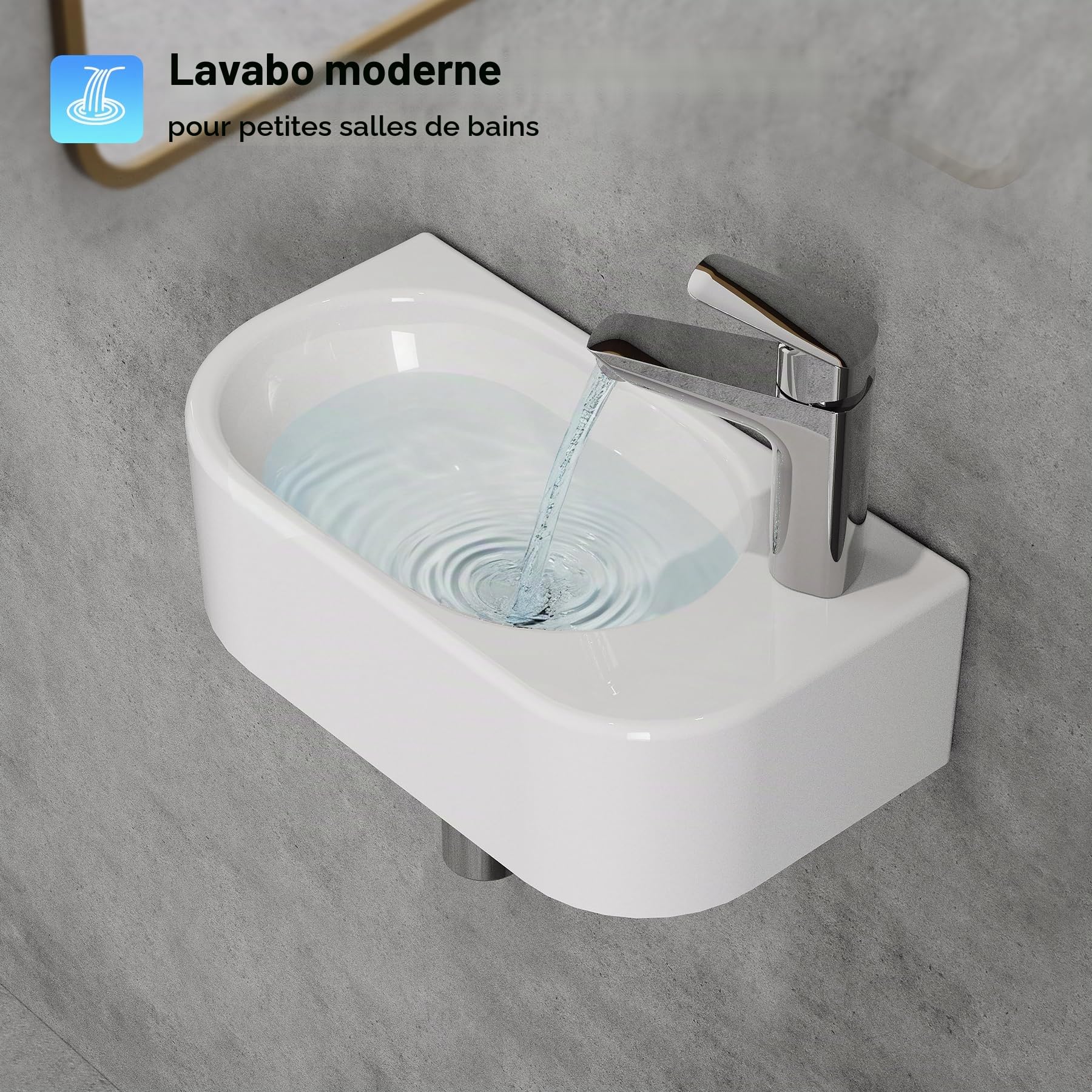 HOROW Lavabo d'angle ovale - Montage mural - Salle de bain - WC | Petit lavabo à main 40 cm blanc en céramique avec trou de robinet à droite, sans trop-plein