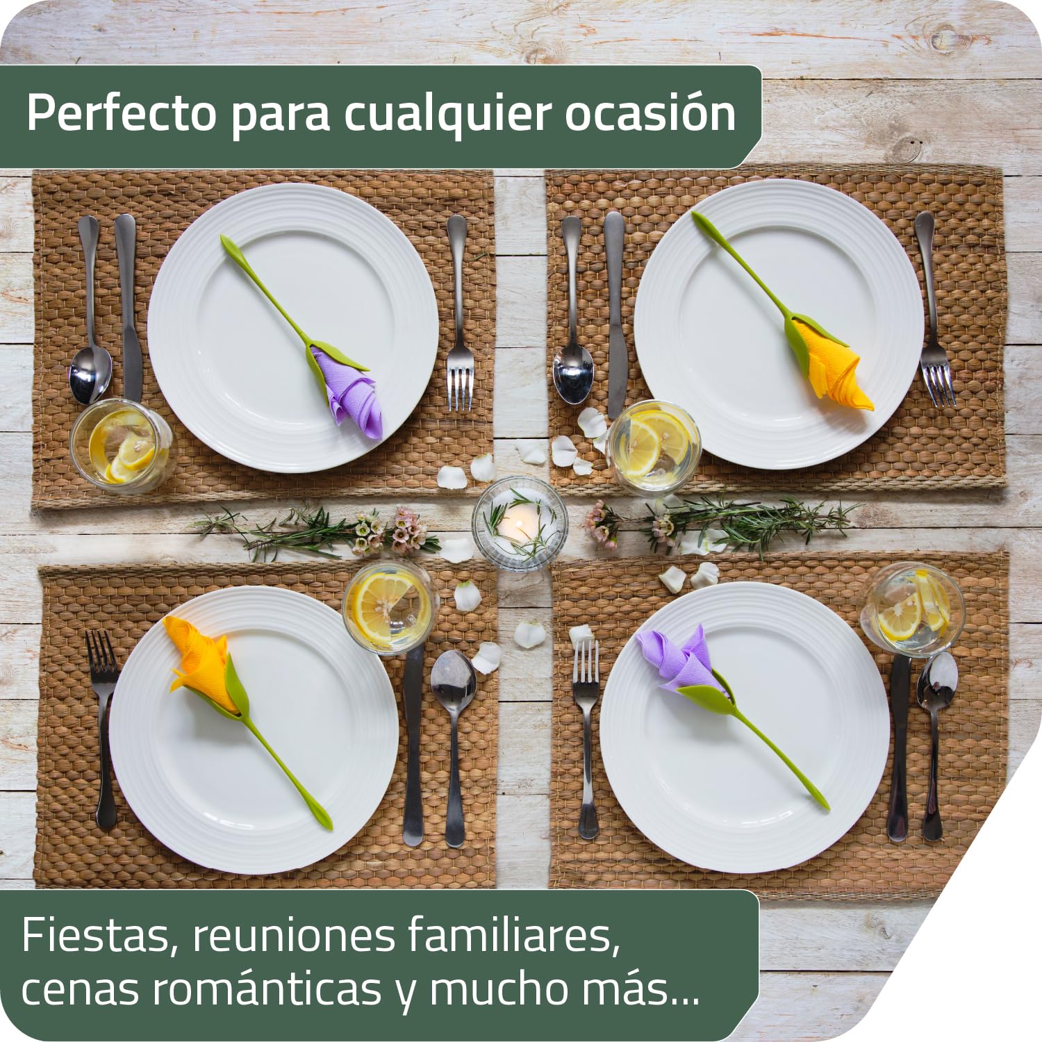 PELEG DESIGN Bloom Servilleteros de Flor Set de 4 – Soportes Originales para Servilletas de Papel con Forma de Tallo, Decoración de Mesa Creativa para Fiestas, Incluye 4 Servilletas