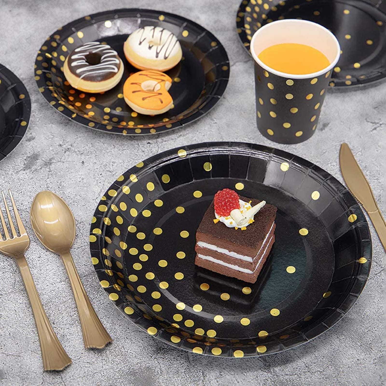 Dylives Gold Polka Dot Paper Plates Hachikiko Black Birthday Party