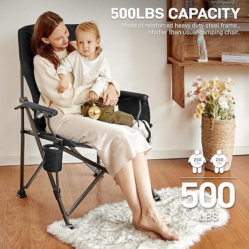 Miniatura 6 de EVER ADVANCED Oversized Folding Camping Chair for Adults with Adjustable Lumbar Support, Heavy Duty Chair with Side Pockets, Portable Collapsible