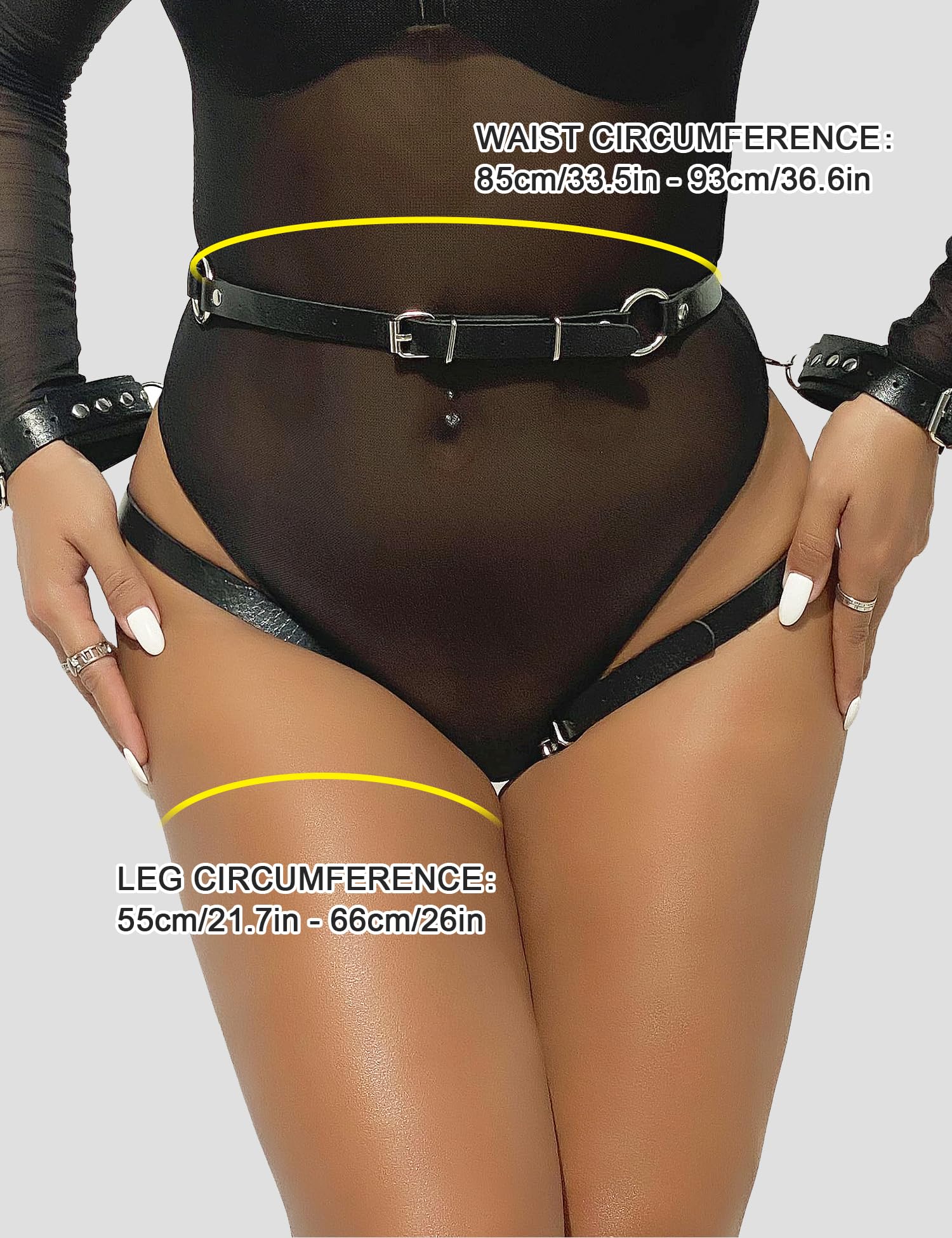 ohmydear Harnais de Corps Punk pour Femme Jarretières Tenue Sexy Chaînes de Jambe en Faux Cuir Lingerie de Jambe Gothique Carnaval Accessoires