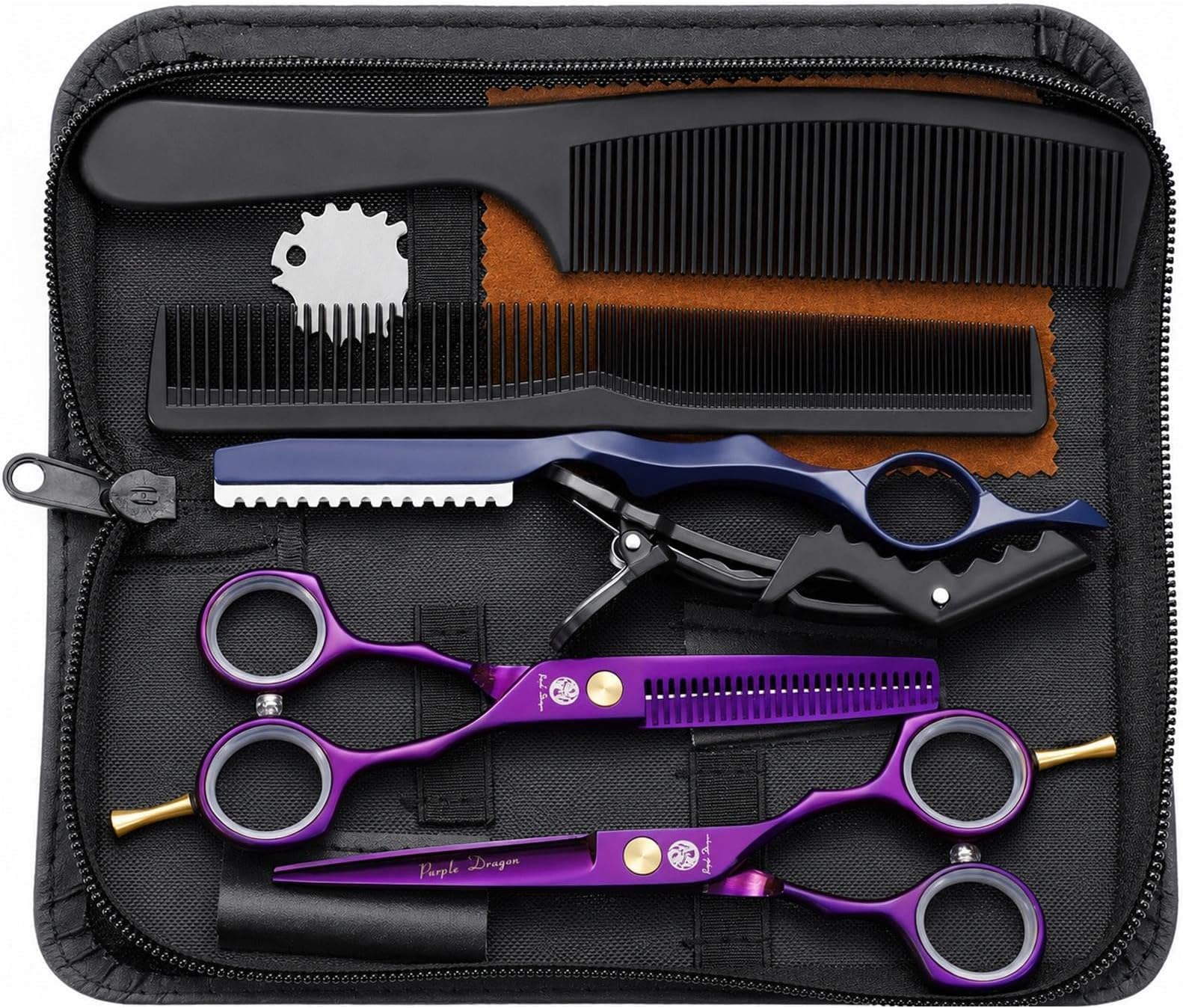 Purple Dragon 散髪ハサミ 6.0インチ すきばさみセット 髪切り用シザー | ケース付きで収納しやすく、セルフカットや日常のヘアケアに活用可能