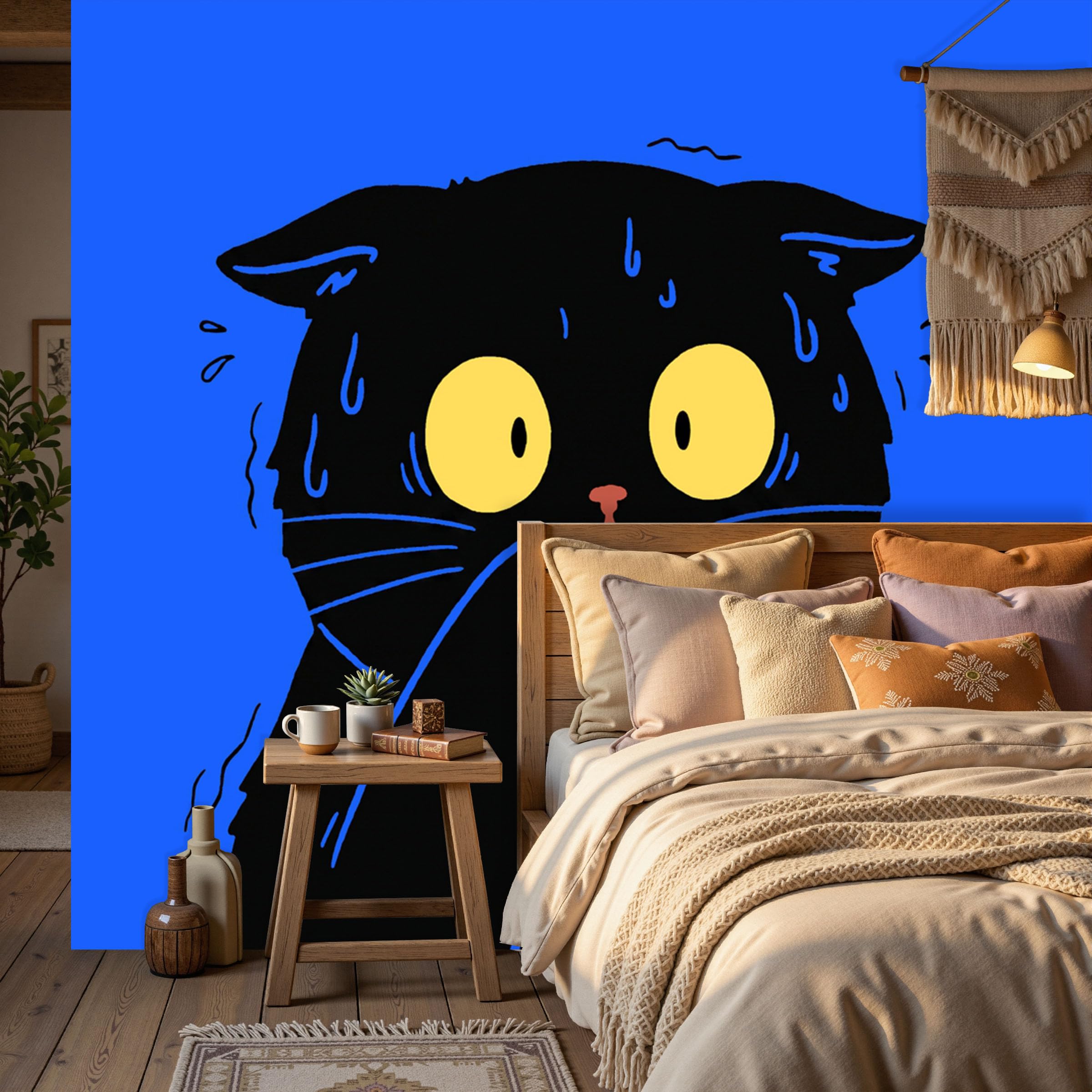 Vlies Fototapete Lustige schwarze Katze Cartoon-Katzen 250x175cm - Fototapeten - Tapeten - für Wohnzimmer Schlafzimmer - Vliestapete Wandtapete Tapete 3D Effekt- Tapetenkleister erforderlich