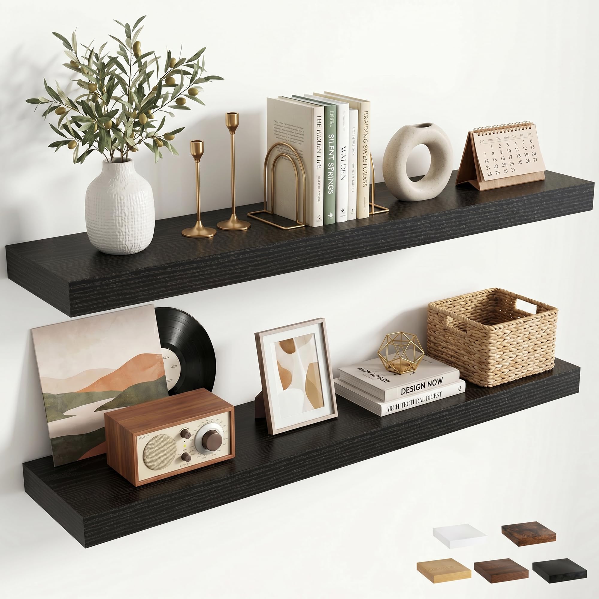 Floating Shelves Pack of 2, 100cm Wall Shelves, Black Shelves with Robust Iron Assembly, Extra-Deep 19.5cm Floating Shelf for Kitchen, Bedroom, Living Room, Bathroom, Nursery Organizer, Wall Décor