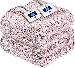 Sealy Electric Blanket Queen Size, Dual Control Soft Sherpa Heated Blanket with 10 Heating Levels & 1 to 12 Hours Auto-Off Settings Over-Heated Protection 84"x90" Machine Washable, Rust Red
