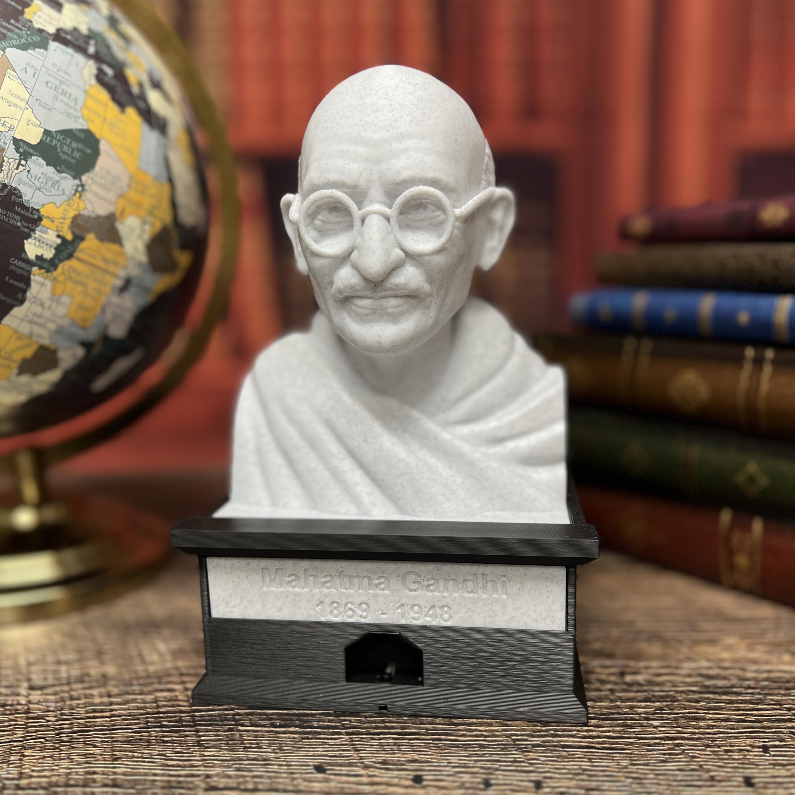 MunnyGrubbers - Mahatma Gandhi- Talking Busts - Plastic Collectible Toy - Press The Button for a Quote or Fun Fact - (Marble)