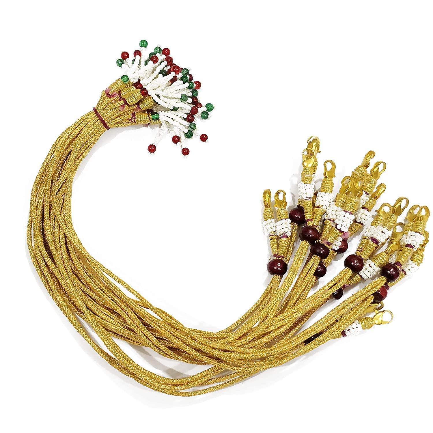 Excellentcrafts Golden 15 Inches Pearl Braided Zari Silk Necklace Dori with Hook and Tassel for Women (Pack Of 3 Pcs) (Gold)-image-36
