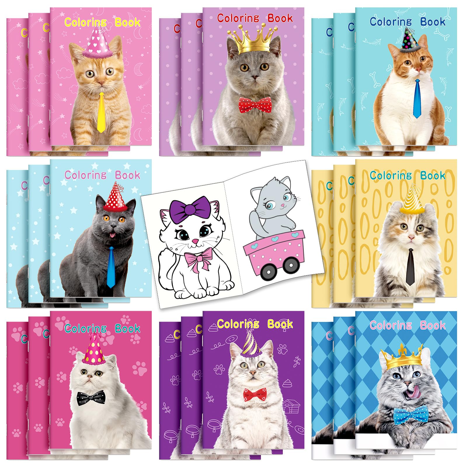 Jutom 48 Pcs Cat Coloring Books Bulk for Kids Adults Relaxation Gifts DIY Coloring Book Party Favors for Home School Classroom Activity