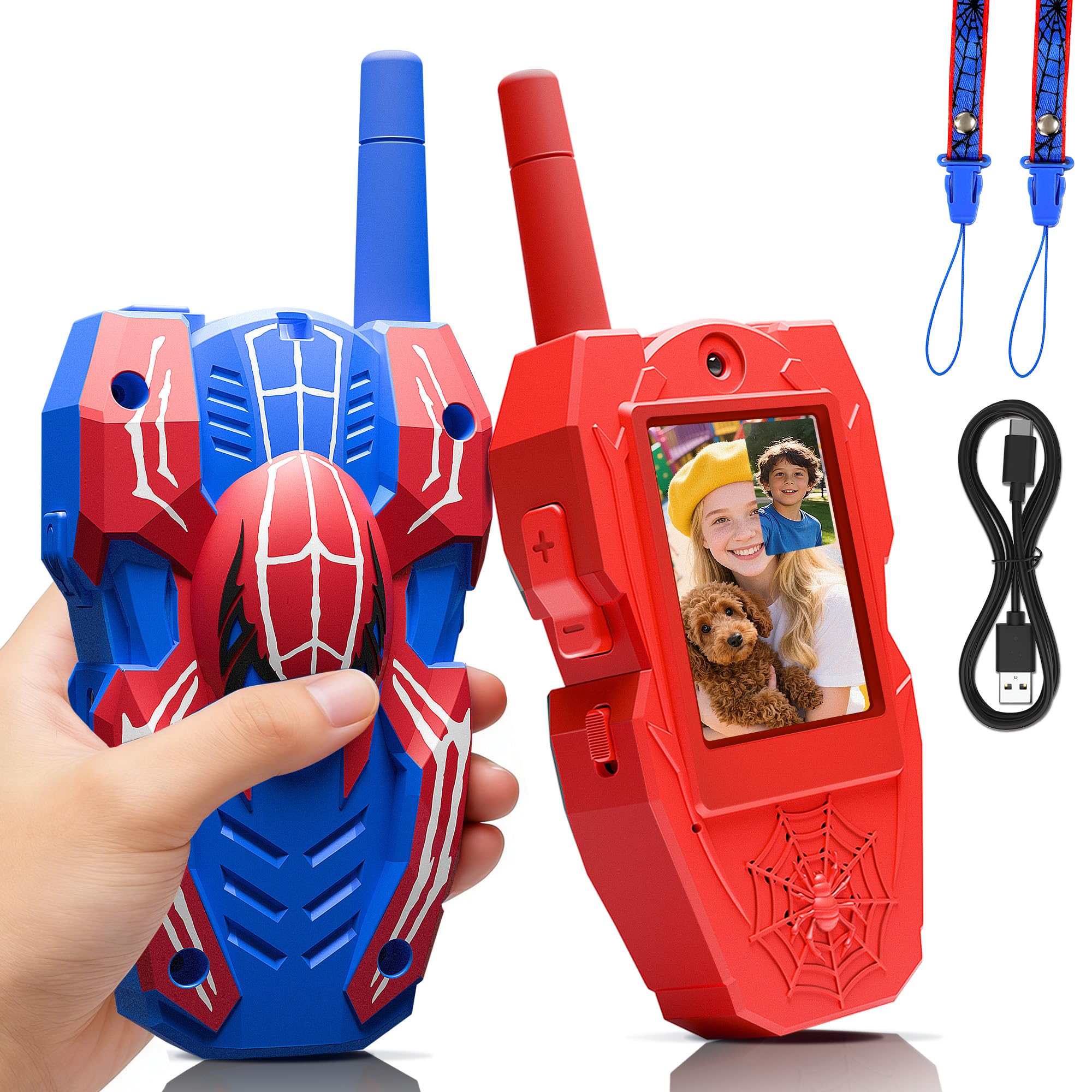 Walkie Talkies for Kids,Video Walkie Talkies for Kids 2 Pack,Kids Spider Walkie Talkies Rechargeable with HD Camera&Voice Changer,Long Range up to 1000 FT,Spider Toys for Age 3-8