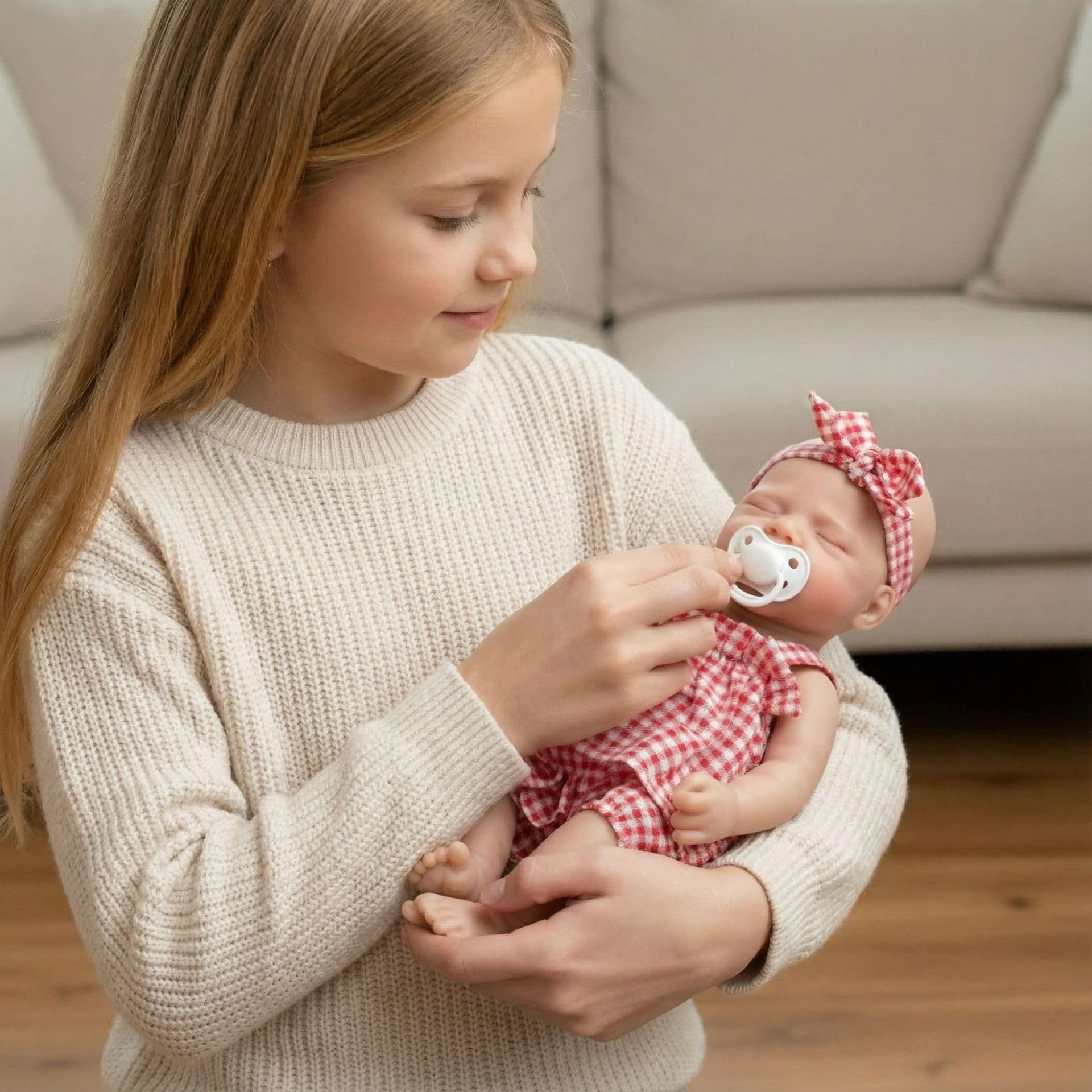 Anano Mini Muñeca Reborn Niña 33cm, Silicona Integral con Accesorios
