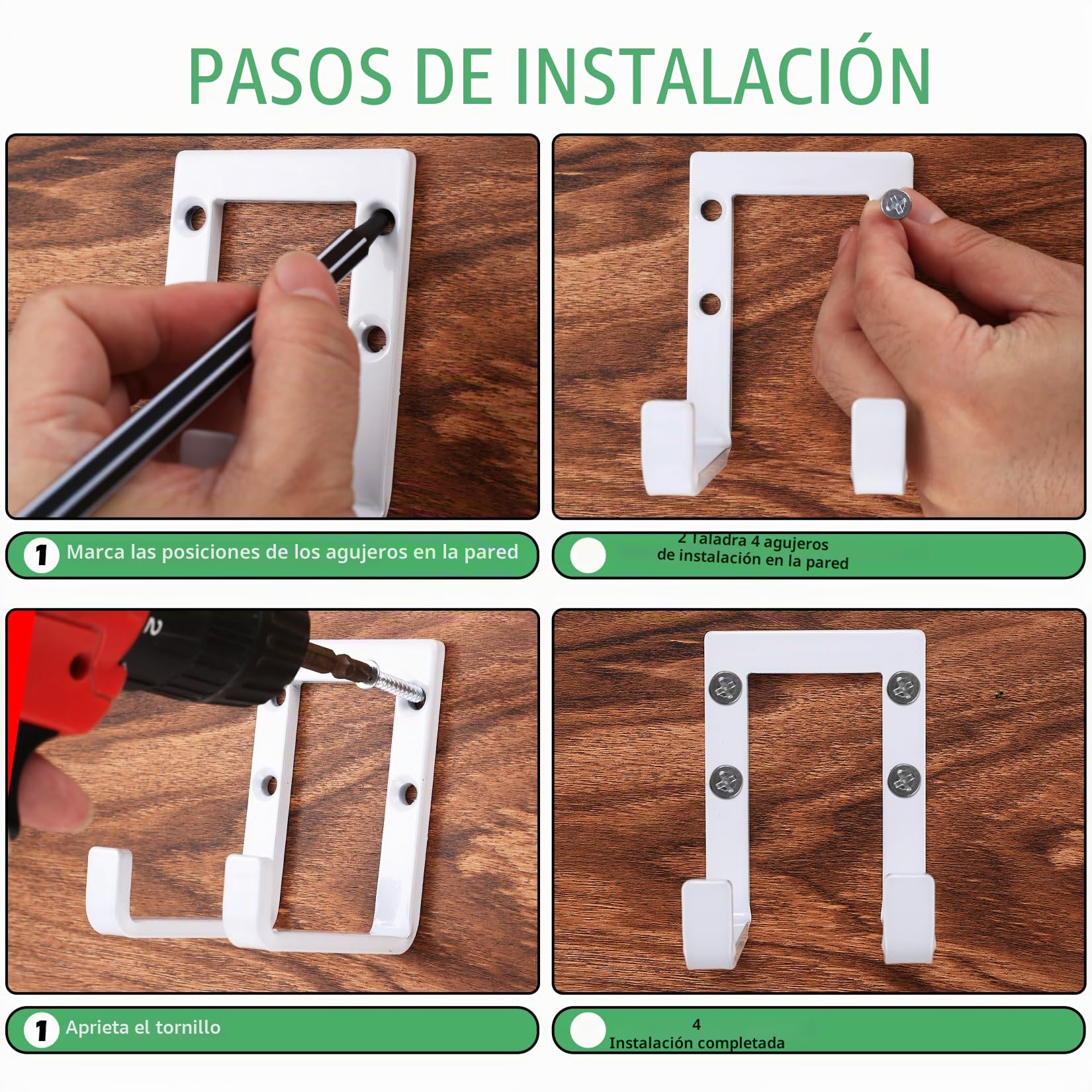 4 Pzs Ganchos Pesados para Garaje, Soporte Herramientas Doble, Colgador Bicicleta y Escaleras Blancos