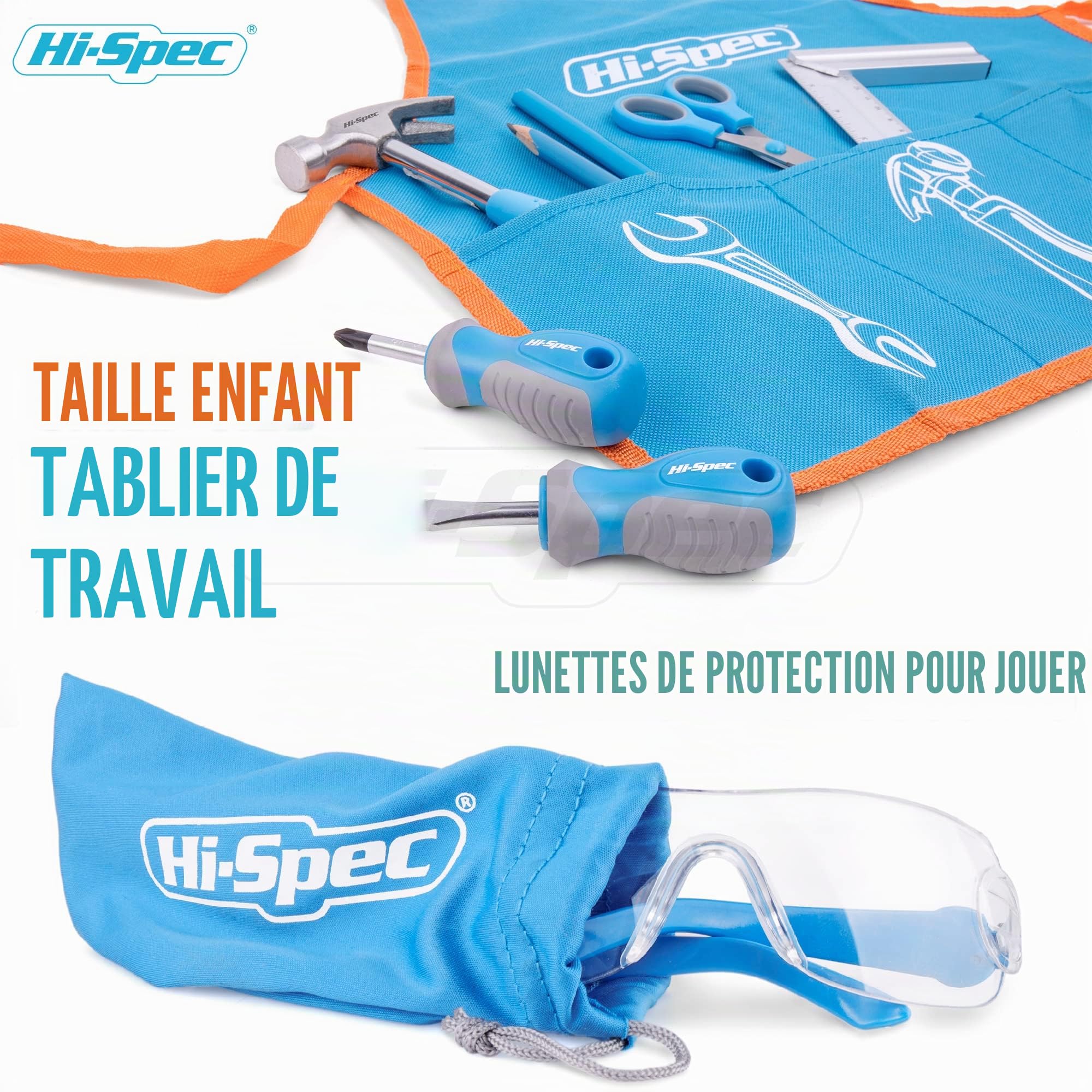 Hi-Spec Kit d'Outils Véritable pour Enfants 17 Pièces avec Mallette Camion Tablier Lunettes de Protection et Outils