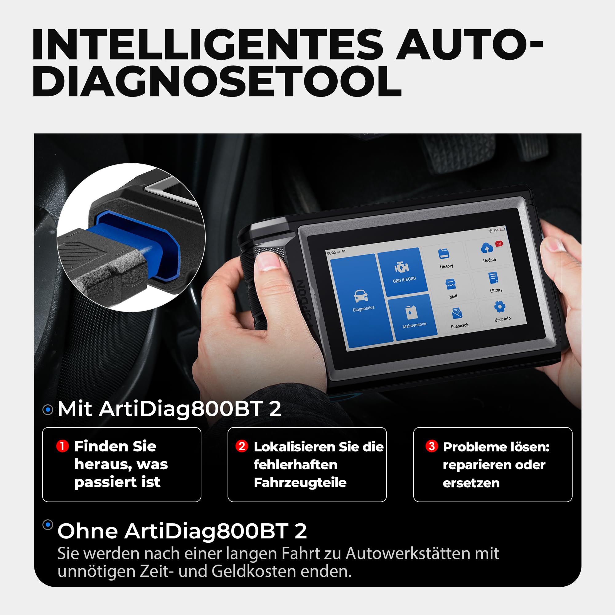 TOPDON ArtiDiag800 BT2 OBD2 Diagnosegerät mit Alle Systemdiagnosen &28 Servicefunktionen, Bidirektionale Kontrolle/Aktive Test, Auto Diagnosegerät mit Bluetooth deutsch, 2 Jahre kostenlose Updates