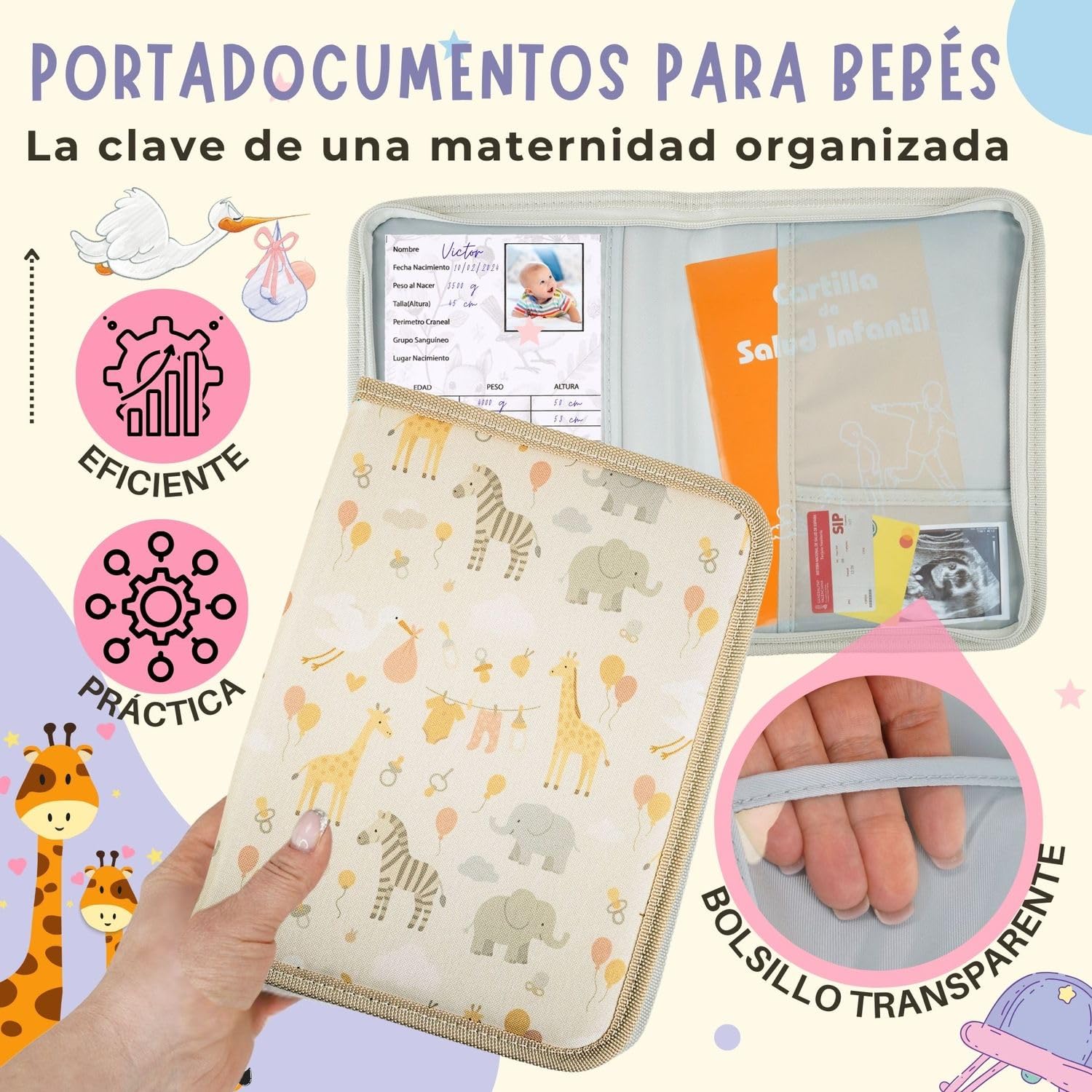 Portadocumentos Bebé para Cartilla Sanitaria con Tarjetas de Crecimiento y Primeros Logros, Carpeta y Porta Documentos Bebé, Funda Libro de Salud, Regalo para Baby Showers — view 9