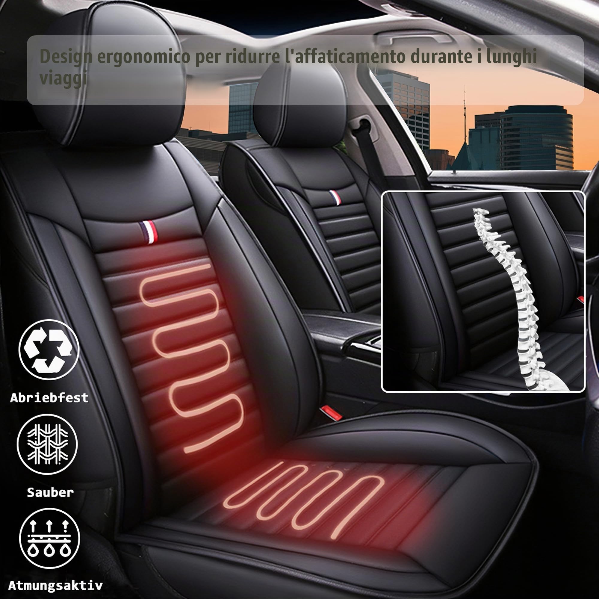 Set di 5 coprisedili universali per auto per MG ZS MG5 MG6, in ecopelle, traspirante e impermeabile e antigraffio, colore: nero