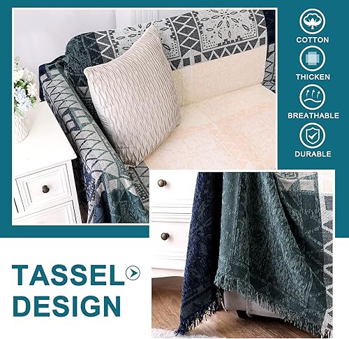 Miniatura 4 de Turquoize Funda de sofá bohemia de algodón bohemio para sofá, funda de sofá para sofás, funda de sofá modular, con tela jacquard de felpilla hippie