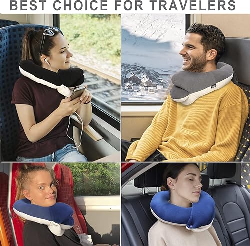 Miniatura 6 de BUYUE Almohadas de cuello de viaje para aviones, soporte de cabeza de 360, esenciales para dormir para vuelo largo, agradables al tacto y