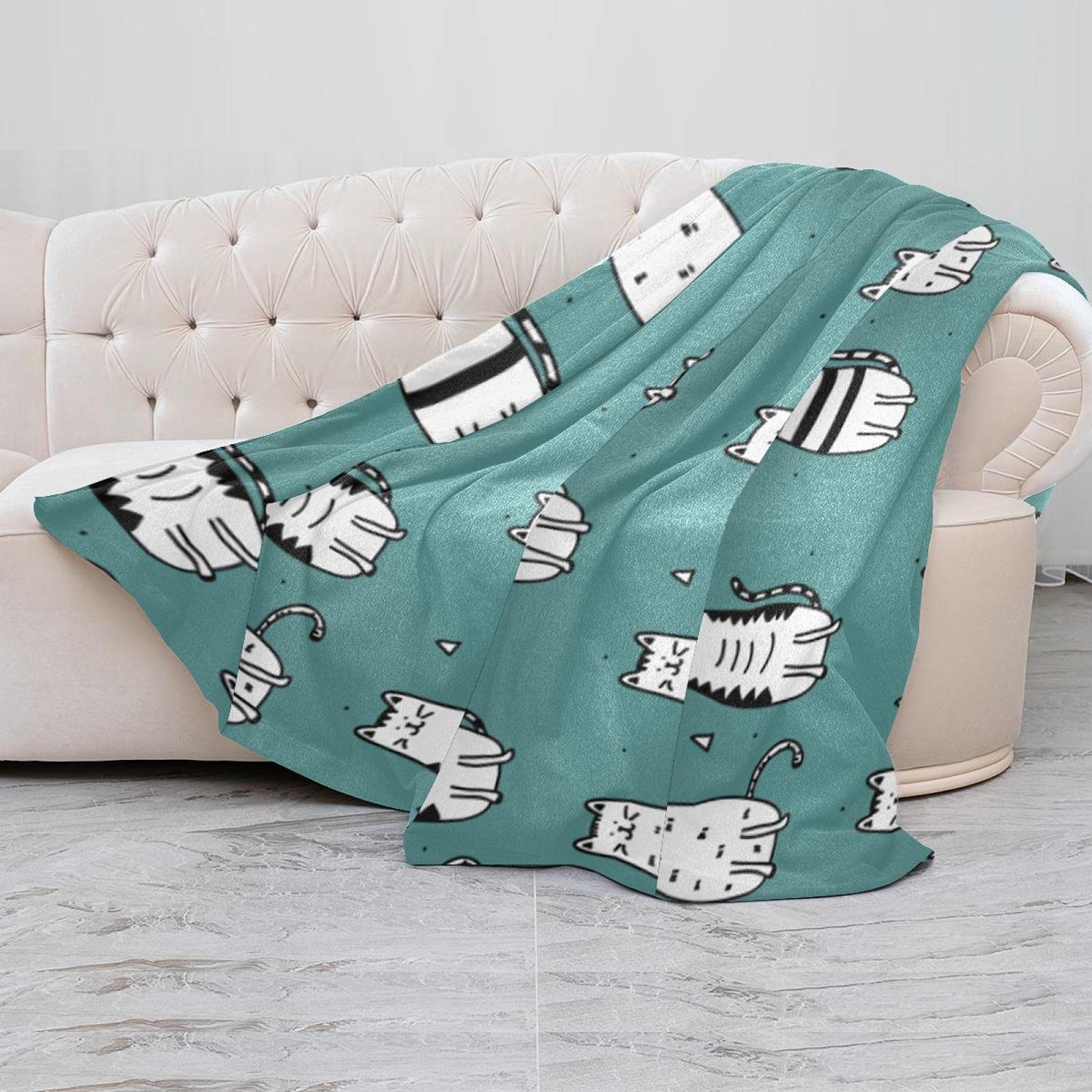 Coperta in pile con motivo a gatti Doodle, super morbida e lussuosa coperta
