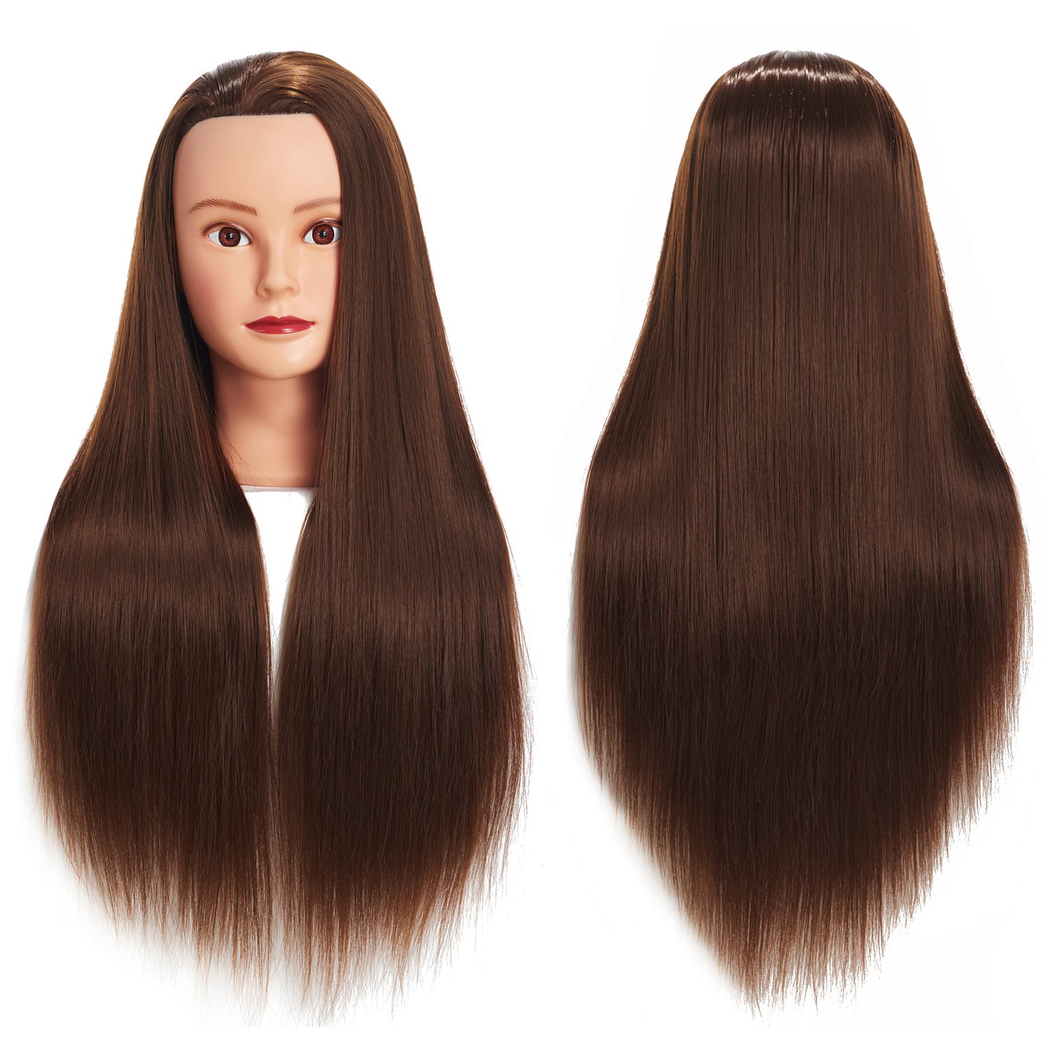 Testa di manichino con capelli in fibra sintetica, lunghezza 65-70 cm, per la formazione professionale dei parrucchieri, morsetto incluso - 1