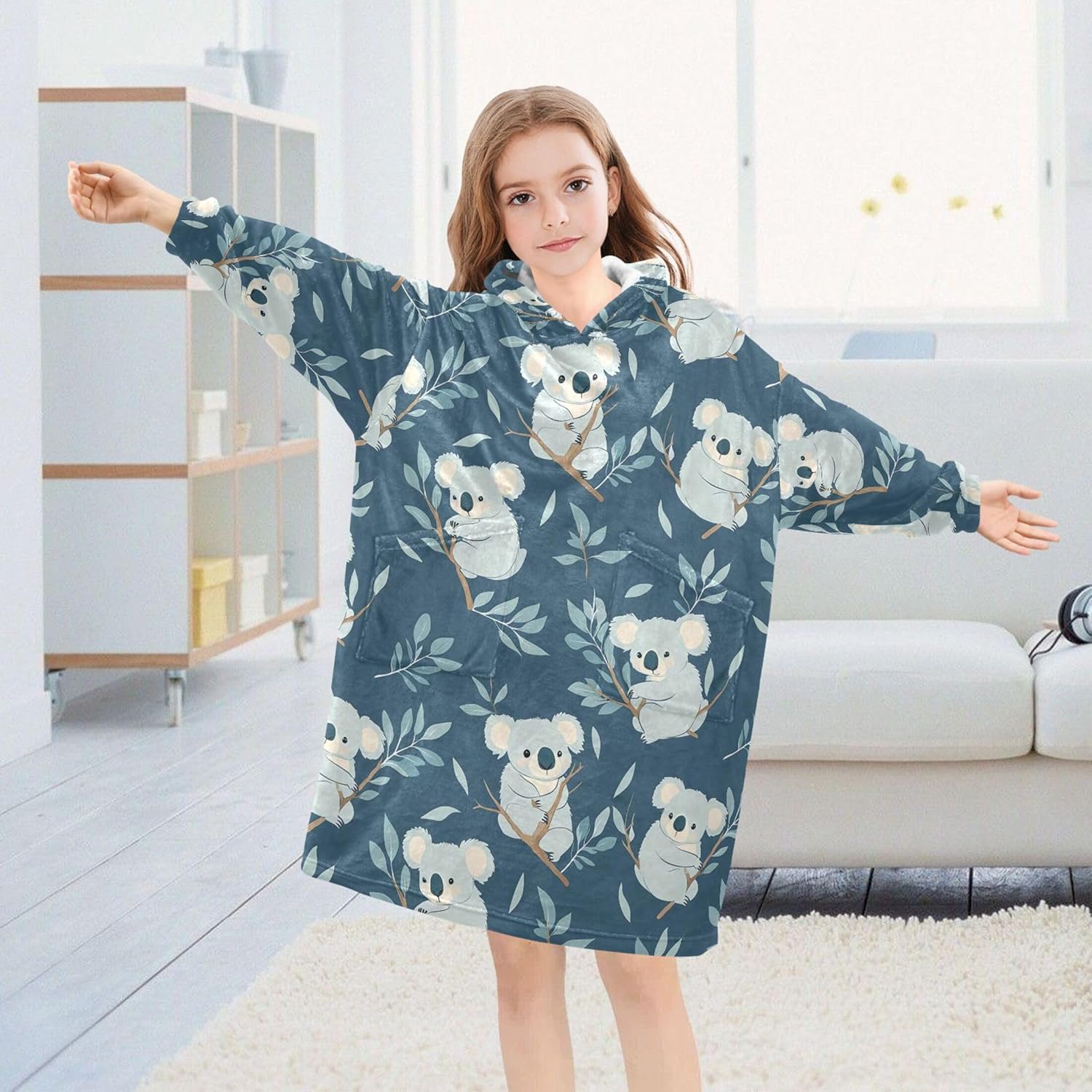 Cute Koala Kids Wearable Blanket Hoodie with Pocket and Sleeves for Toddlers, Cute Hoodies Girls Boys B0404150