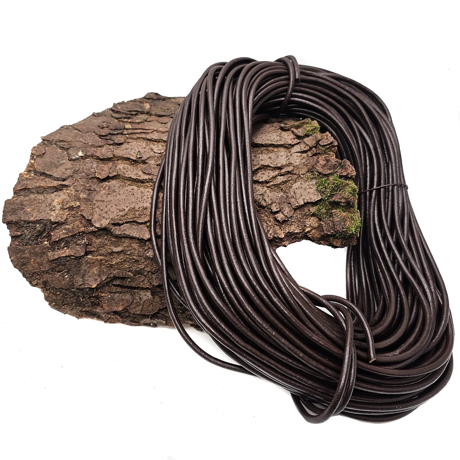 Cordon En Cuir Rond 6mm - Naturel - 5 Mètres - Cuir Végétal - Pour Bijoux, Sacs, DIY