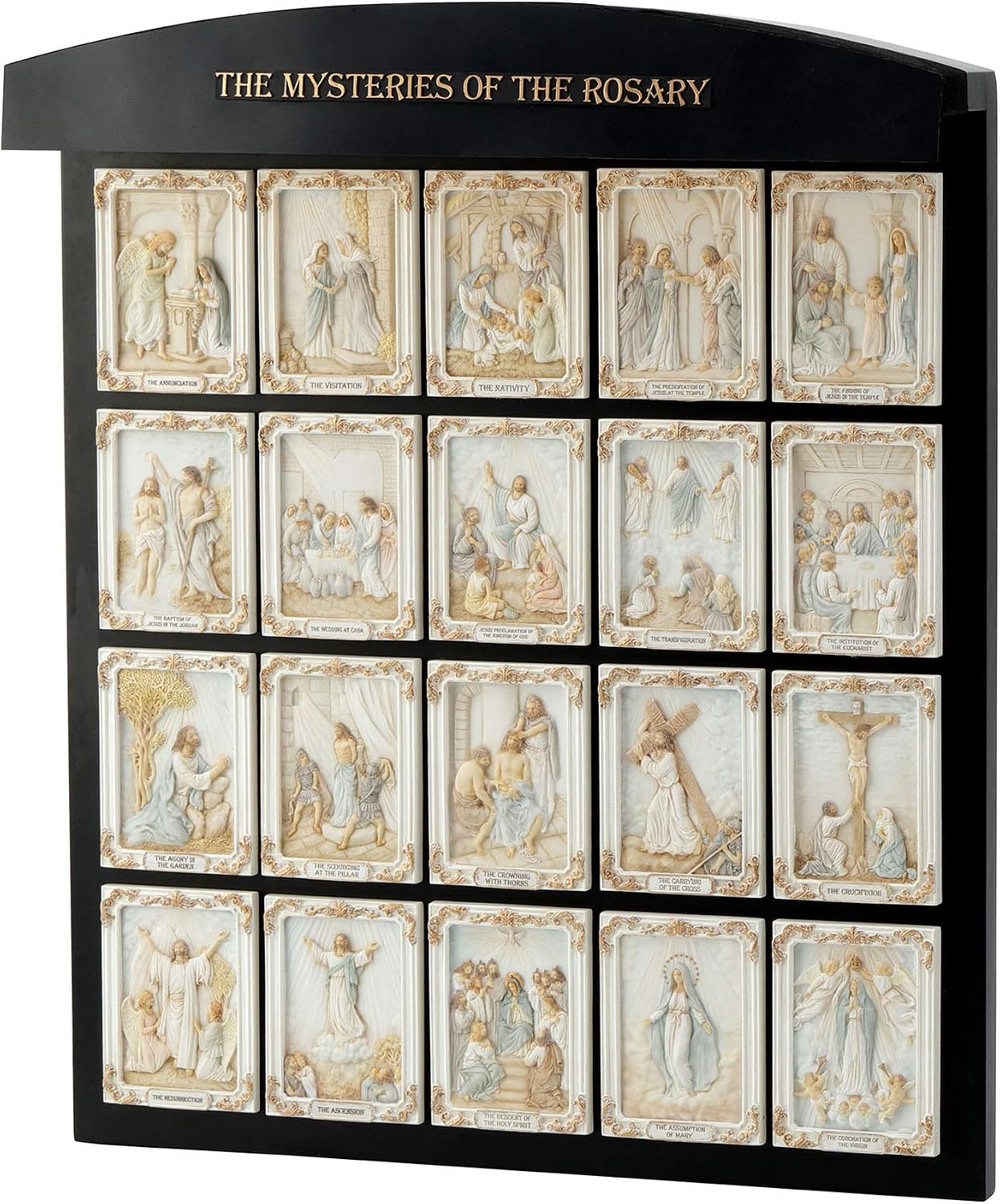 Veronese Design 20.25 Inch The Mysteries of The Rosary Set Wall Display Polyresin Hand Painted with LED Lighting Wall Sculpture