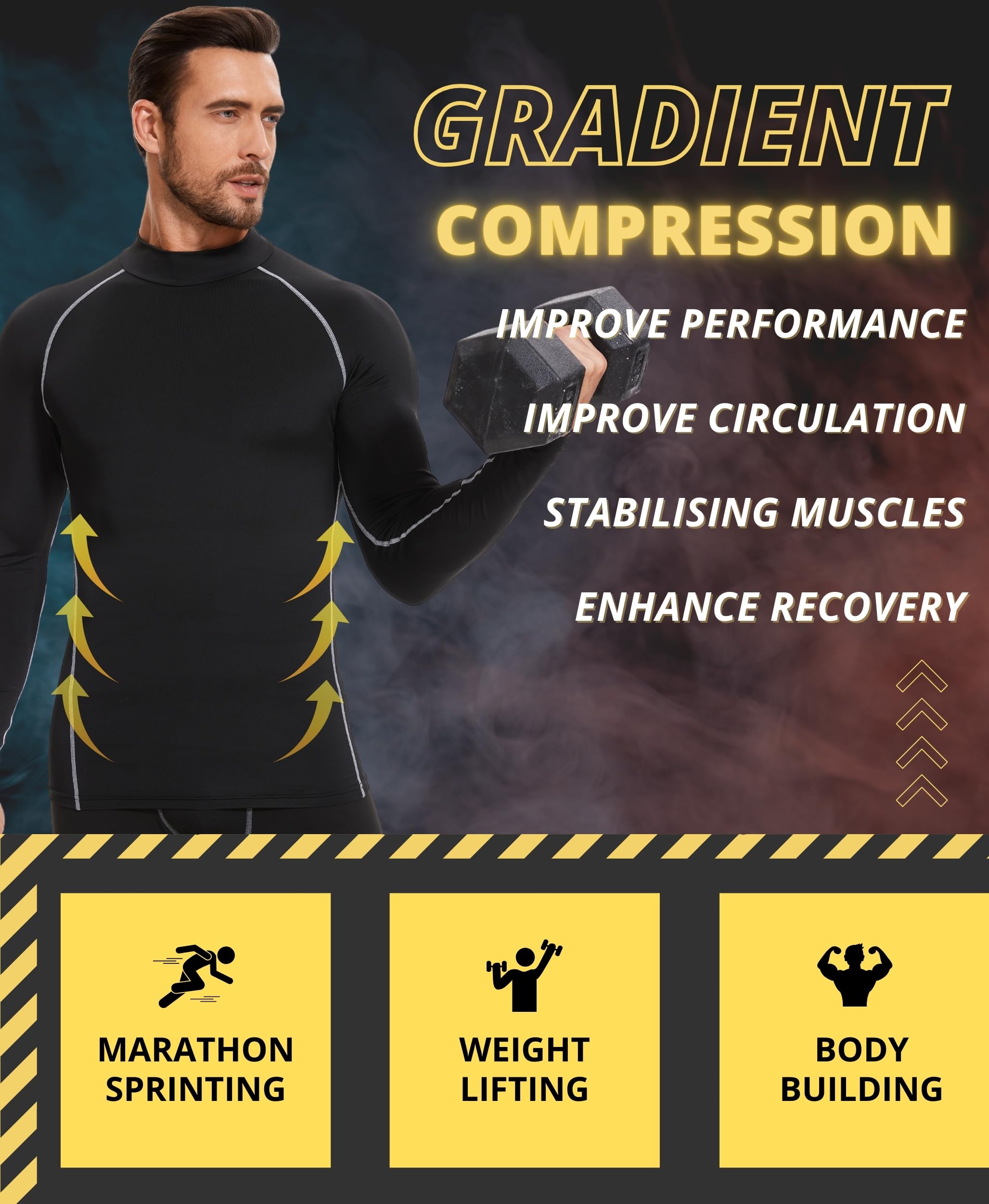 AMZSPORT 2 Pezzi Maglia Compressione Uomo Maglietta Termica Manica Lunga Maglie Sportiva Shirts Traspirante da Asciugatura Rapida Camicia Fitness Palestra