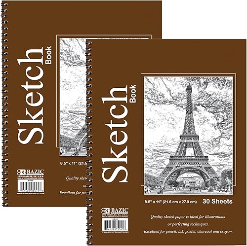 Miniatura 1 de BAZIC - Cuaderno de bocetos de 30 unidades, 8.5 x 11 pulgadas, cuaderno de bocetos encuadernado en espiral, cuaderno de dibujo para colorear para