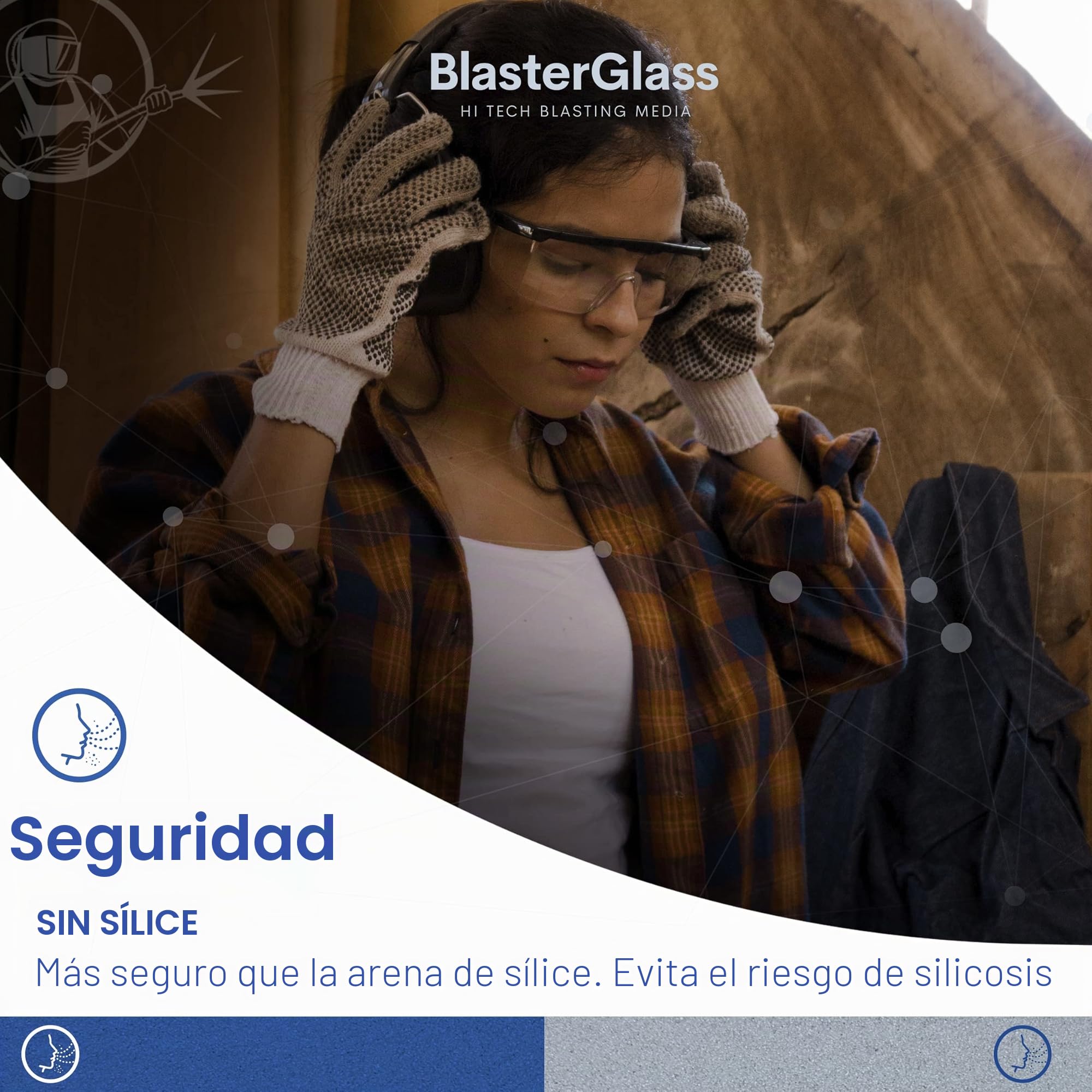 BlasterGlass Hi-Tech Arena de Vidrio Abrasivo Reutilizable para Limpieza por Chorro a Presión, Alta Compatibilidad para Sistemas de Arenado y Chorreo - Saco 10kg…