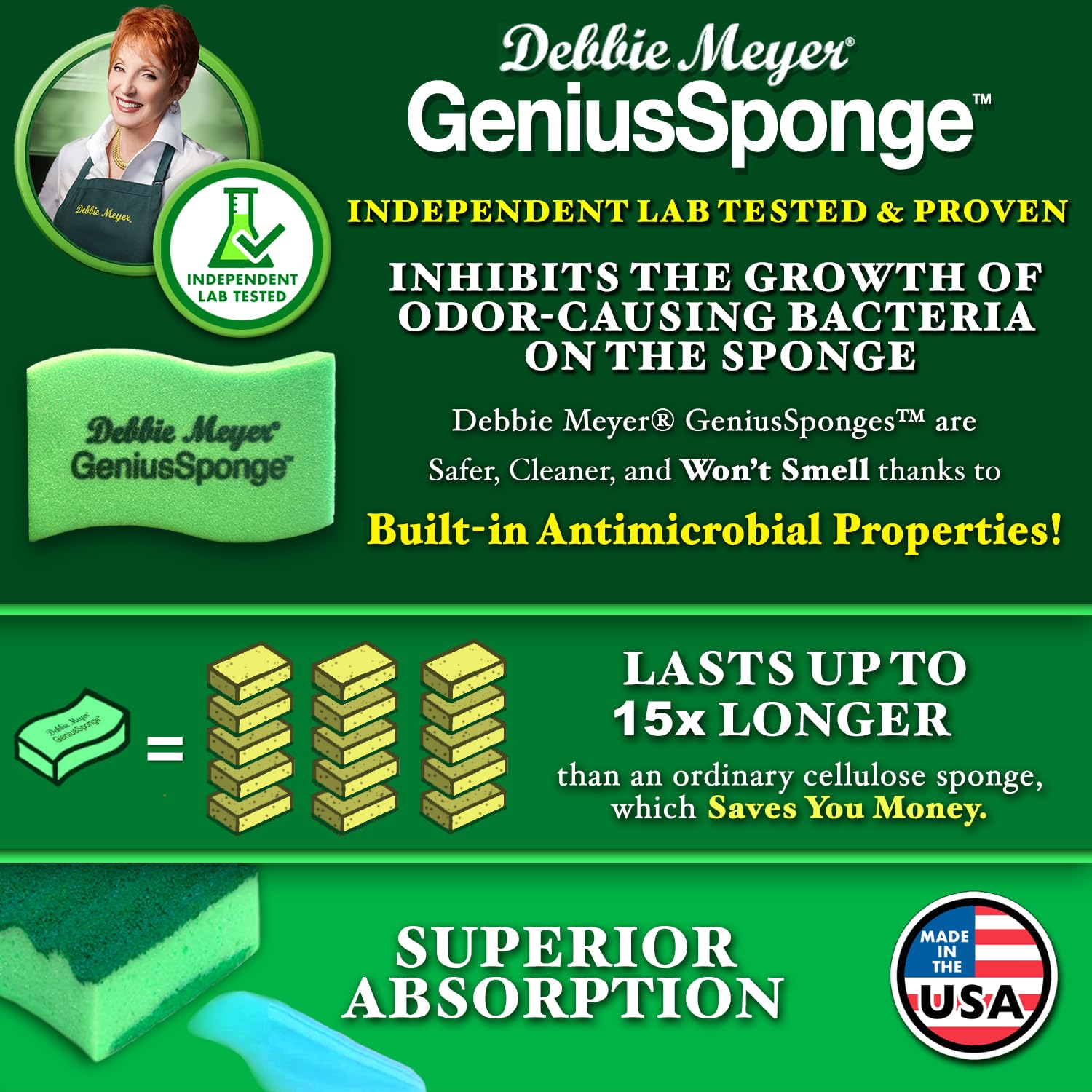 Debbie Meyer GeniusSponge Value Pack comprend 5 éponges ; 3 brosses à récurer et 2 éponges