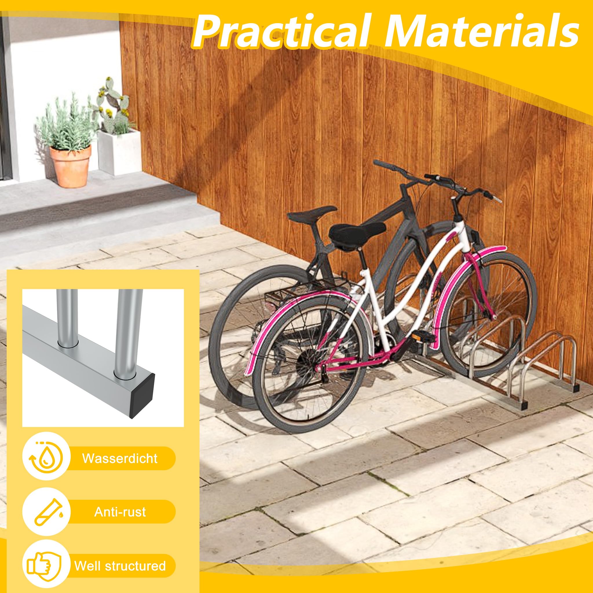 FIVMEN Soporte para 8 bicicletas, soporte para suelo y pared, 37 cm, distancia entre ruedas, galvanizado, soporte múltiple para neumáticos de 30 – 65 mm de ancho, bicicleta de montaña, bicicleta de