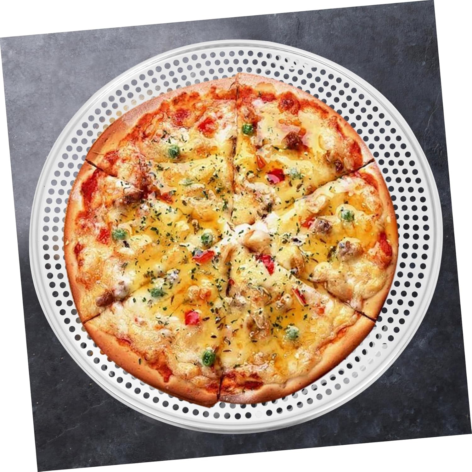 Garneck Perforated Pizza Baking Screen Durable Aluminum Pizza Tray for Even Heating and Restaurant Use for All Baking Needs