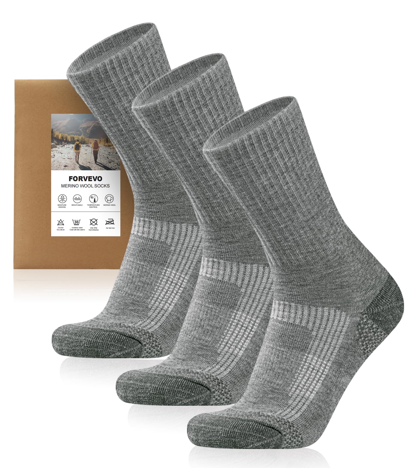 FORVEVO Merino Wandersocken Herren Damen 3 Paar, 60% Wollsocken Herren Gepolstert, Thermo Wintersocken, Sportsocken für Trekking Outdoor
