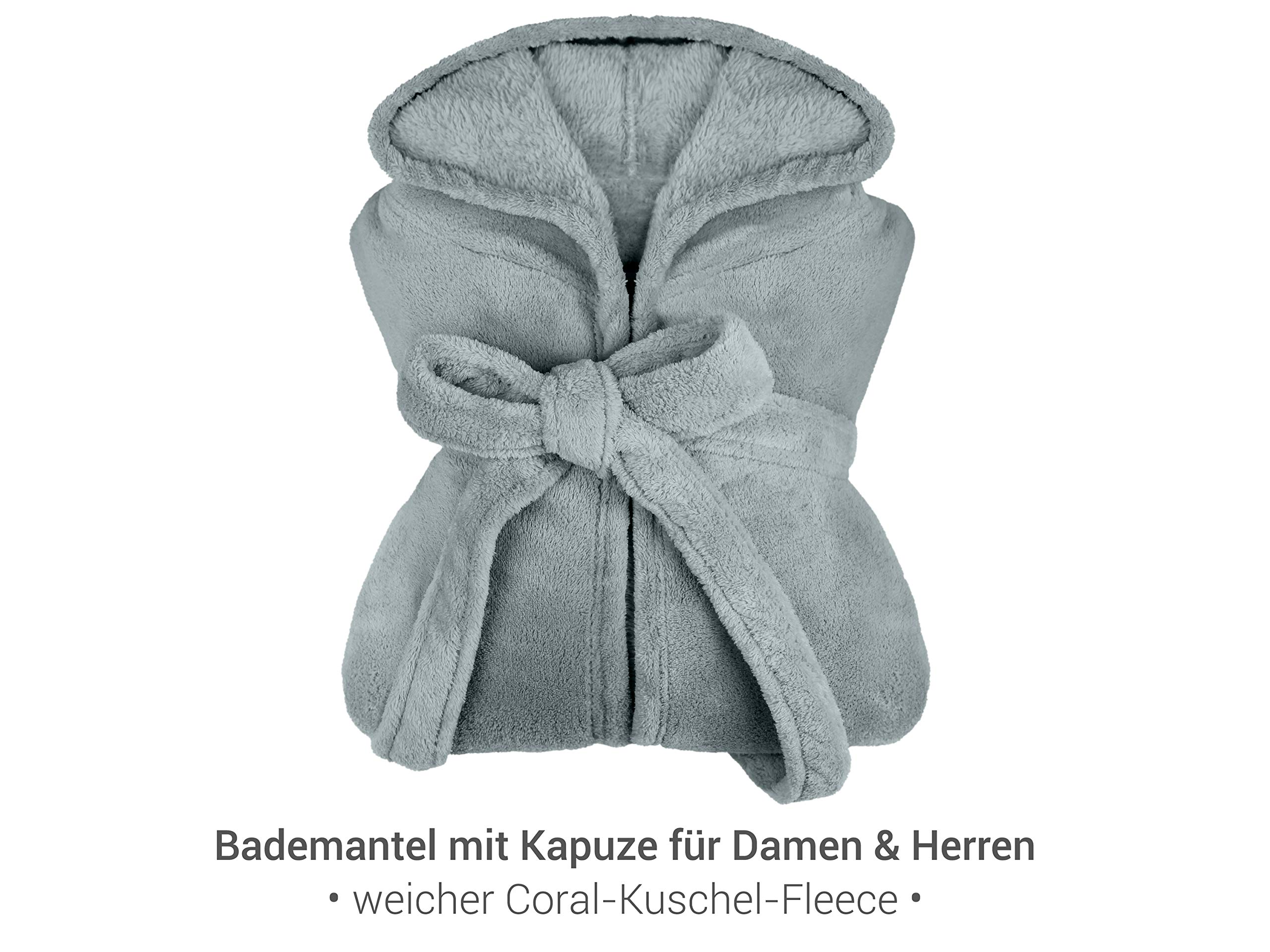 npluseins Peignoir à capuche extra doux en polaire - en couleurs modernes et différentes tailles - unisexe & longueur mollet