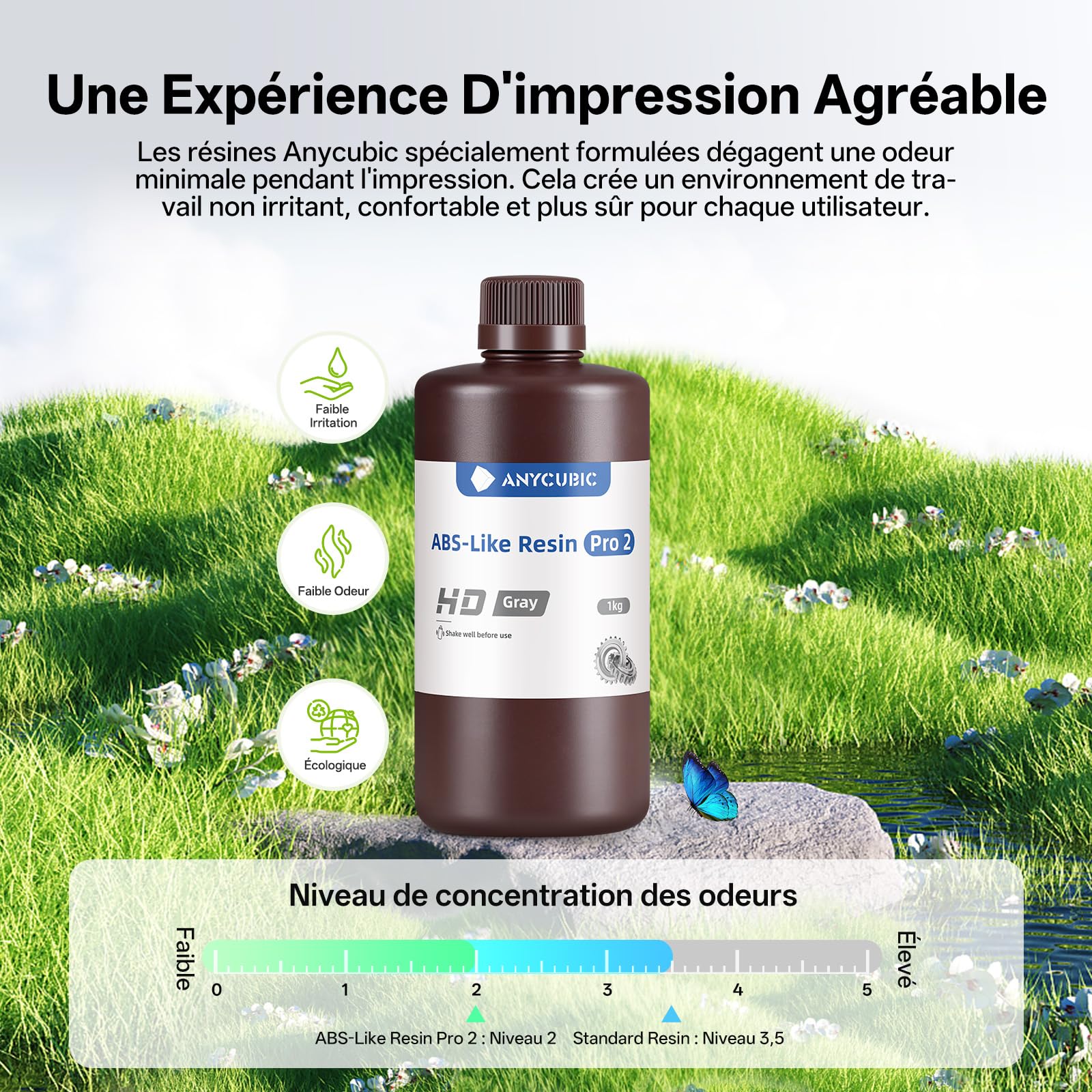 ANYCUBIC ABS-Like Resin Pro 2 pour Imprimante 3D LCD, Haute Précision et Faible Odeur, Résine Photopolymère UV 405nm, Compatible LCD/DLP (Transparente, 1kg)