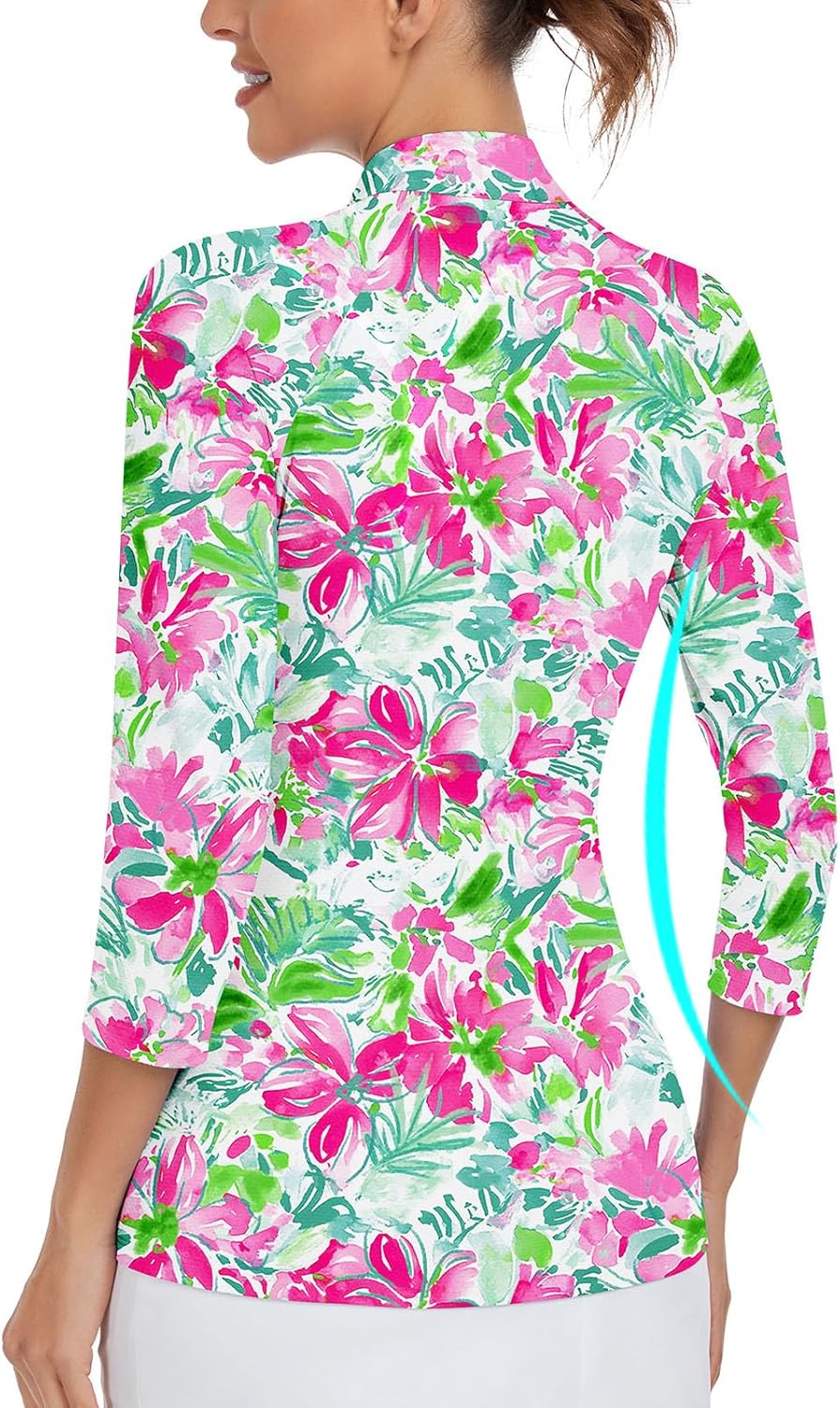 WOWENY Women's 3/4 Sleeve Athletic Golf Shirts Quarter Zip Pullover Collared T-Shirt Workout Print Tennis Top - Image 6