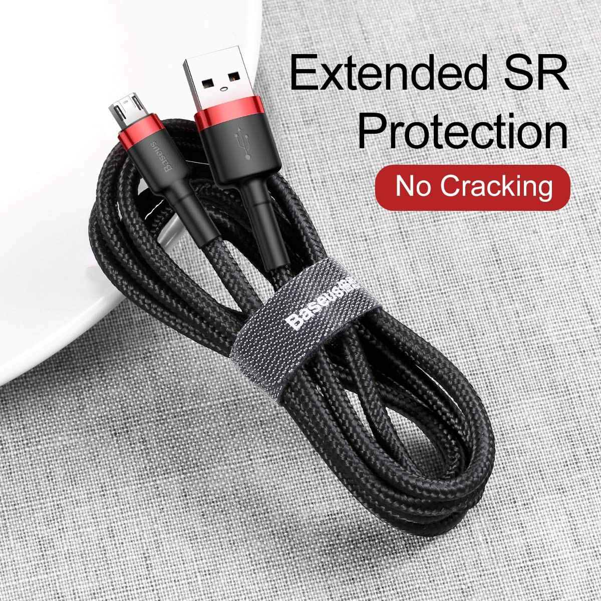 Baseus Cafule Cavo Micro USB Intrecciato In Nylon – 3 Metri, 2A, Nero/Rosso, Resistente E Durevole - 4