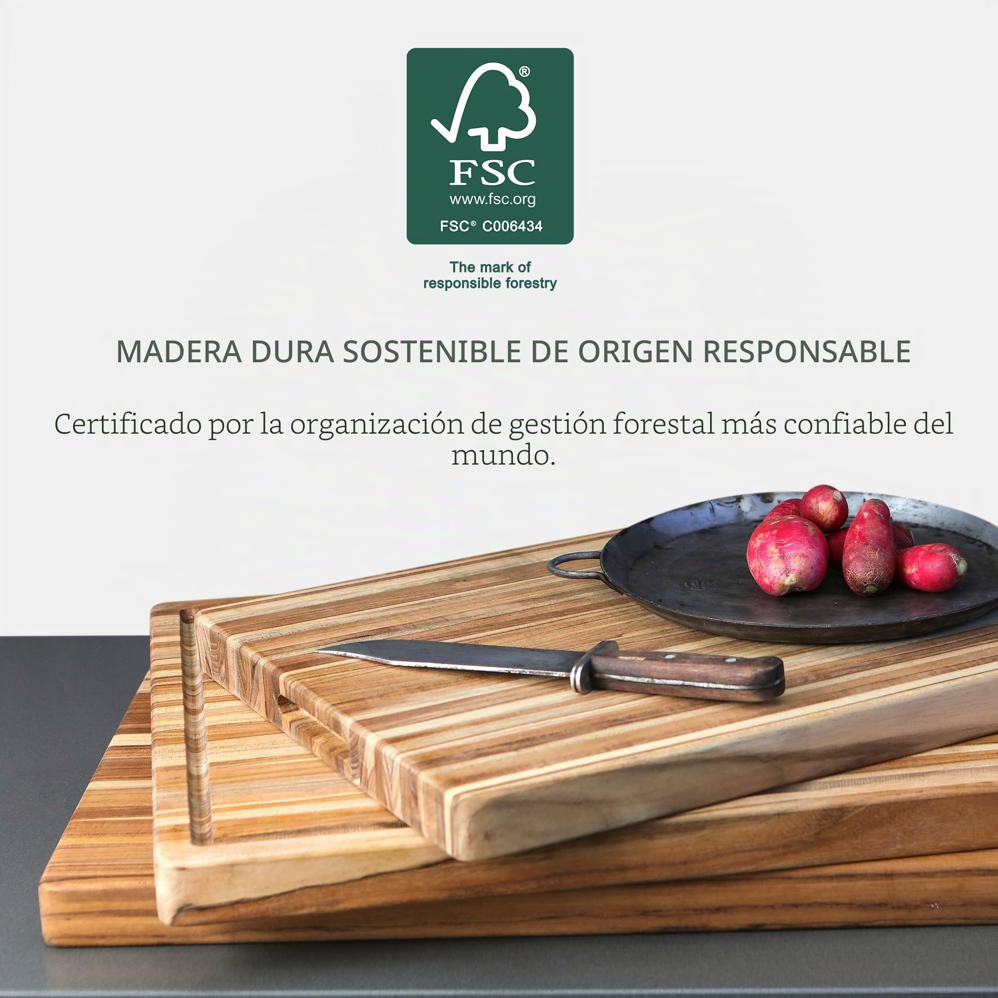 Nº 108 de Proteak/cocina tabla de cortar con surco/Junta de cocina tabla de cortar tabla de cortar/madera de teca/teca/teca/61 x 45,8 x 3,8