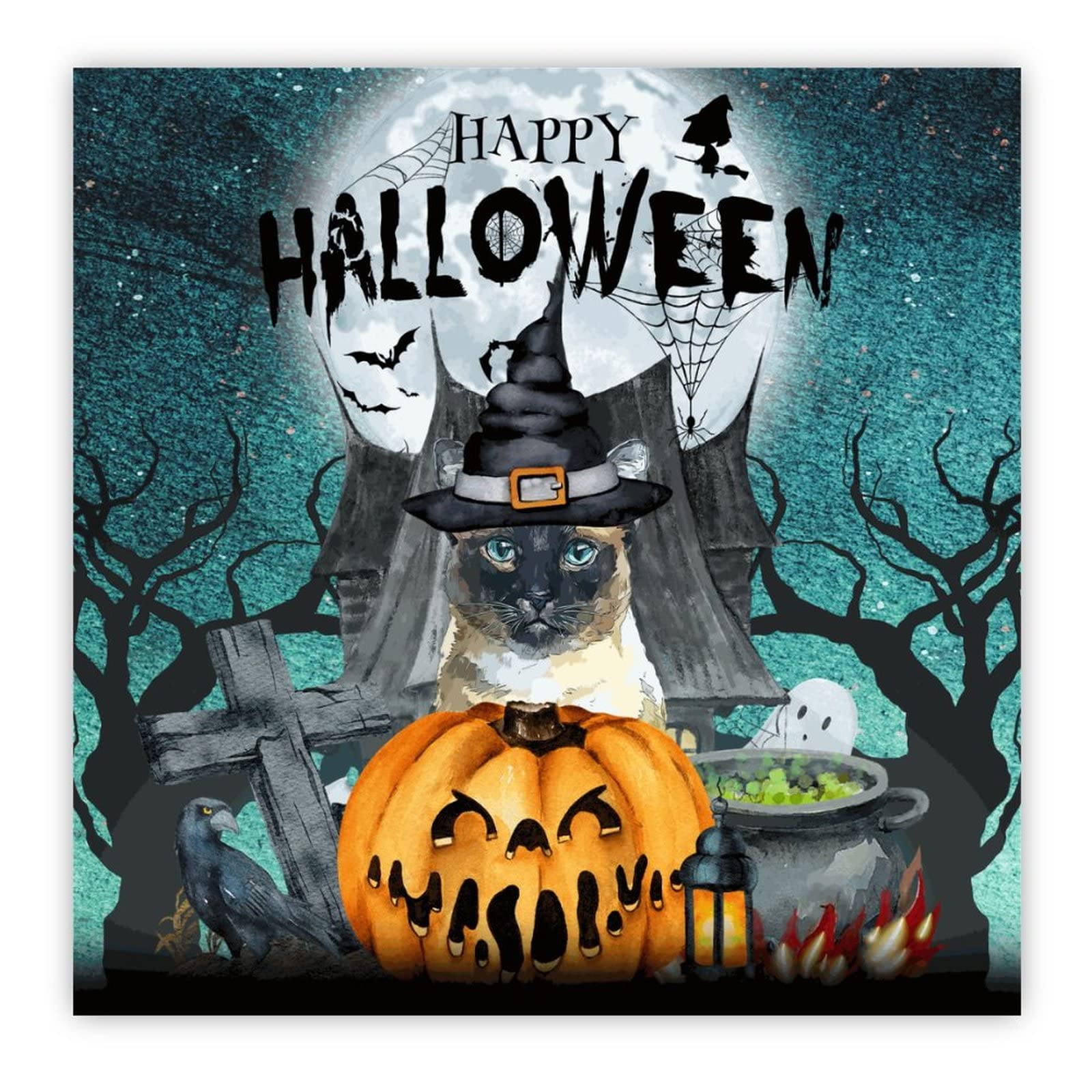 Panneau Happy Halloween en bois imprimé lune et corbeau, décoration murale amusante de 30,5 cm