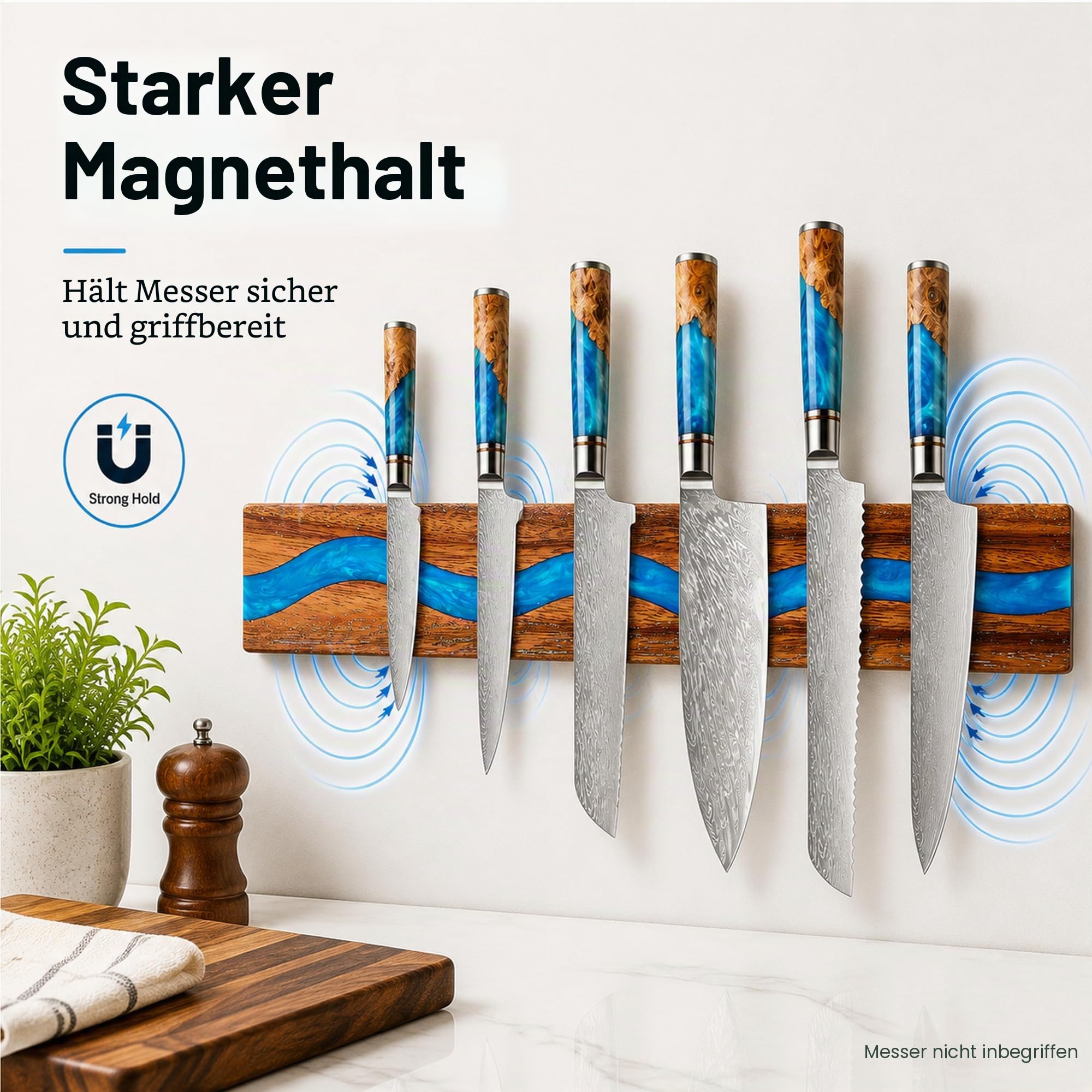 Farmhouse Magnetischer Messerhalter, Wandmontage, Messerhalter in Dunkelbraun und Tiefblau, Messerhalter für Küchenutensilien, Organizer, Werkzeughalter, Mehrzweck-Magnet-Messerregal