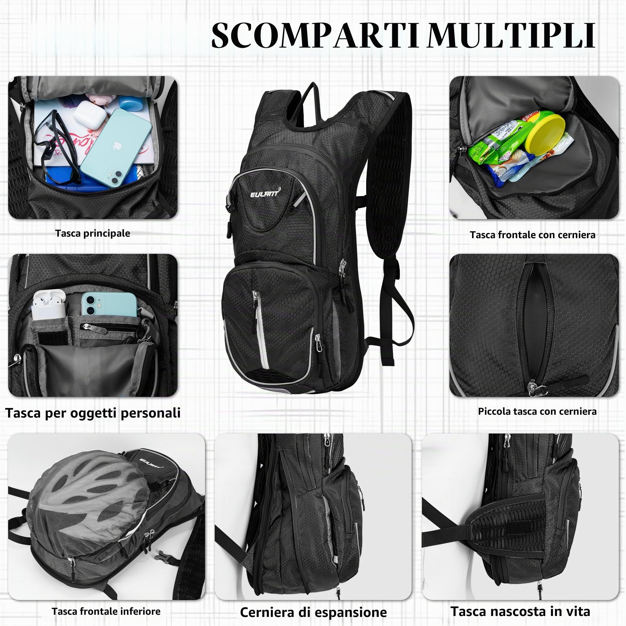EULANT 12L Zaini per Bici, Riflessiva Zaino da Ciclismo,Impermeabile Zaini Piccolo per mtb Bicicletta Corsa Passeggio Nuoto Spiaggia Allenamento di Calcio,con Strato Isolante & Rete a Palline