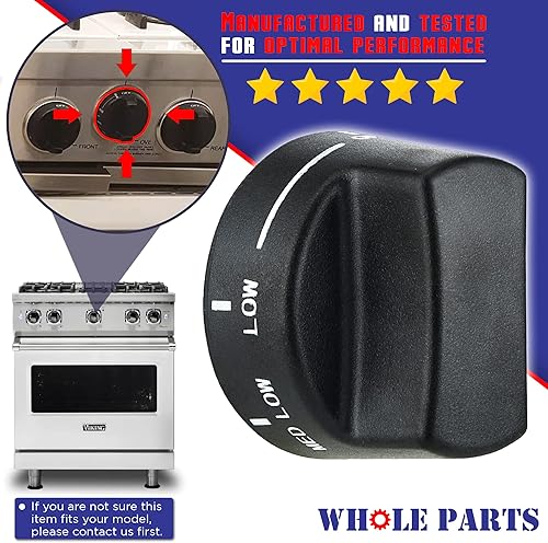 Miniatura 3 de Whole Parts Pomo de repuesto (negro) N.º de pieza PA010122 - Reemplazo y compatible con algunas parrillas Viking VGRC, IC, RT - Reemplaza AP5315119