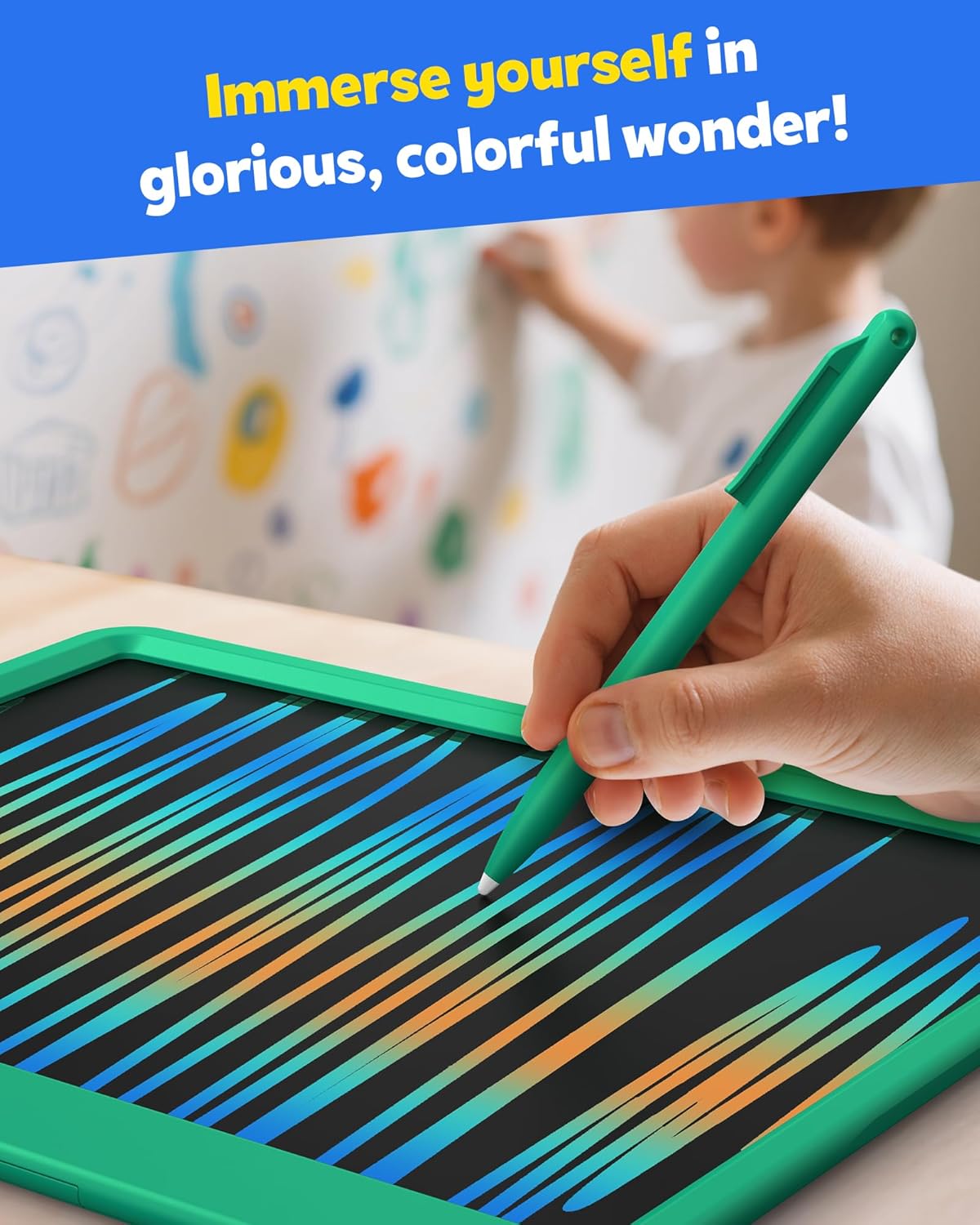 TEKFUN 12 Inch LCD Writing Tablet for Kids, Coloring Drawing Pad, Mess Free Doodle Board, Airplane Travel Toys for Boys and Toddlers, Road Trip Essentials, Gifts for 3-8 Year Old Girls(DarkGreen)
