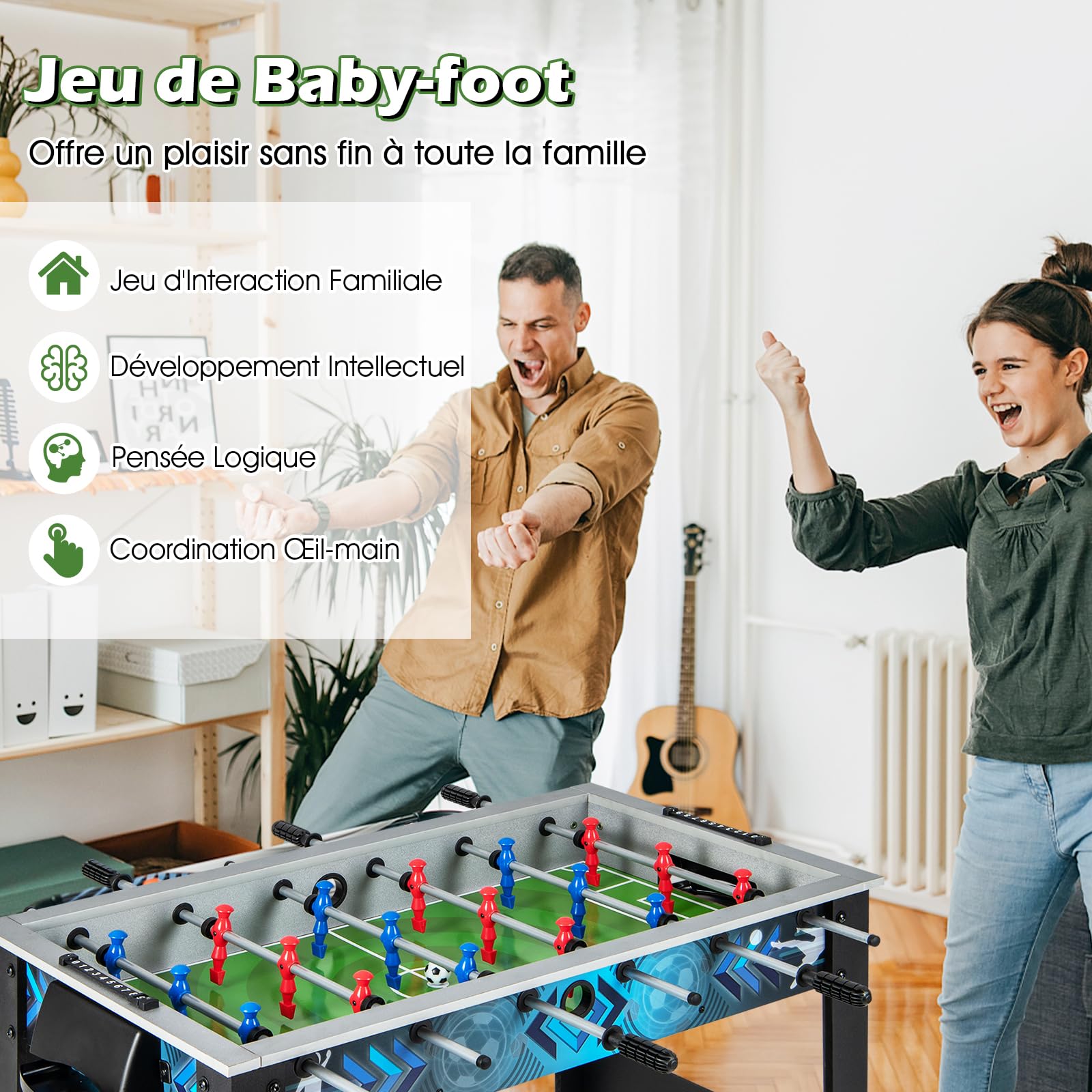 GOPLUS Table Baby-Foot Enfants avec 2 Ballons de Football, Poignée Lisse, 18 Joueurs Réalistes, Tapis de Football Réaliste, Baby-Foot pour Adultes et Enfants (‎94,5 x 53,5 x 76,5 cm)