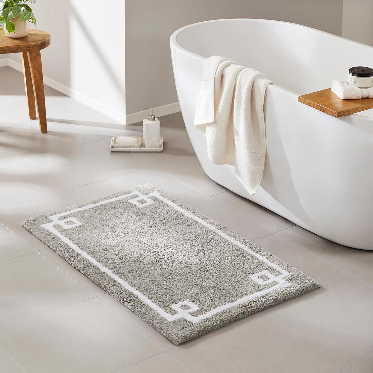 Madison Park Evan 100% Cotton Bathroom Rug Non Slip Backing-Luxrurious Tufted Plush Bath Mat Absorbent, Quick Dry, Spa Design Shower Room Décor, 24x40, Grey 2' x 3'4" (Rectangular) Grey