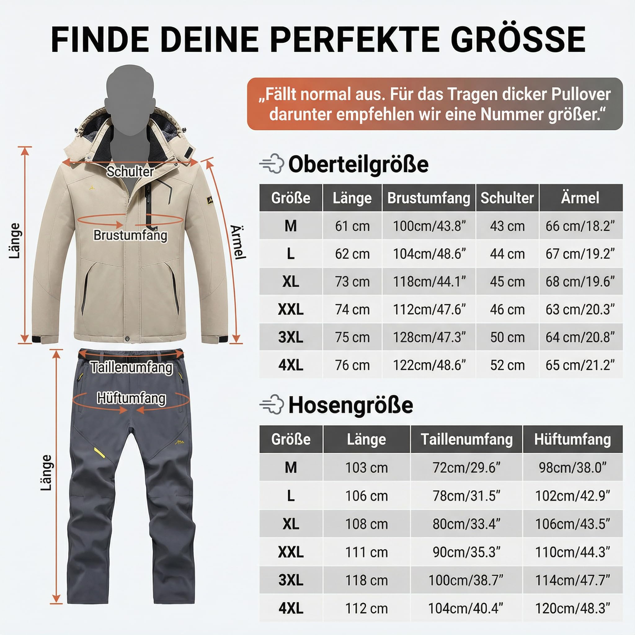 Skianzug Herren 2 Teilig Set, Wasserdicht & Winddicht Skijacke und Skihose, Winter Schneeanzug mit Gefütterter, Warm & Atmungsaktiv, Snowboardanzug für Winter Outdoor, Zweiteiler Skibekleidung