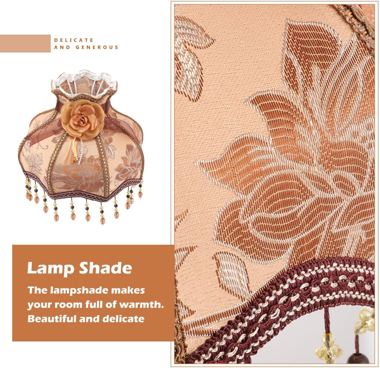 Retro Cloth Lampshade with Fringe Design European Style Table Lamp Cover for Bedroom and Living Room Elegant Beaded Lace Handsewn Scallop Shade Warm Atmosphere