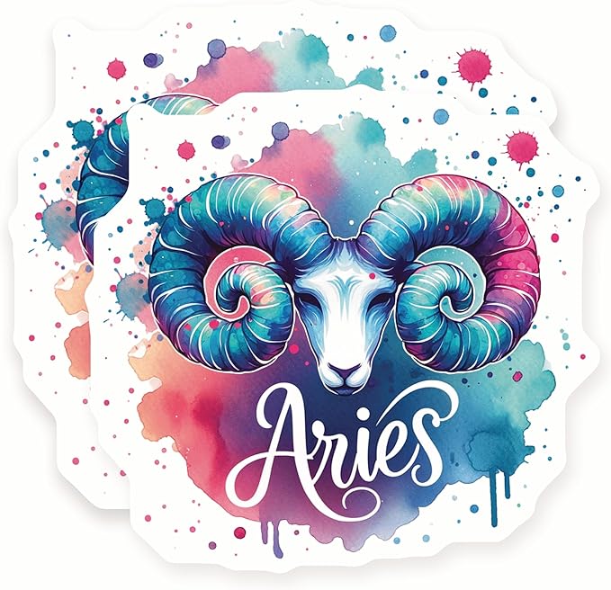 Aries Stickers - Zodiac Sign Decal - Watercolor Ram Art - 2 Pack - 5