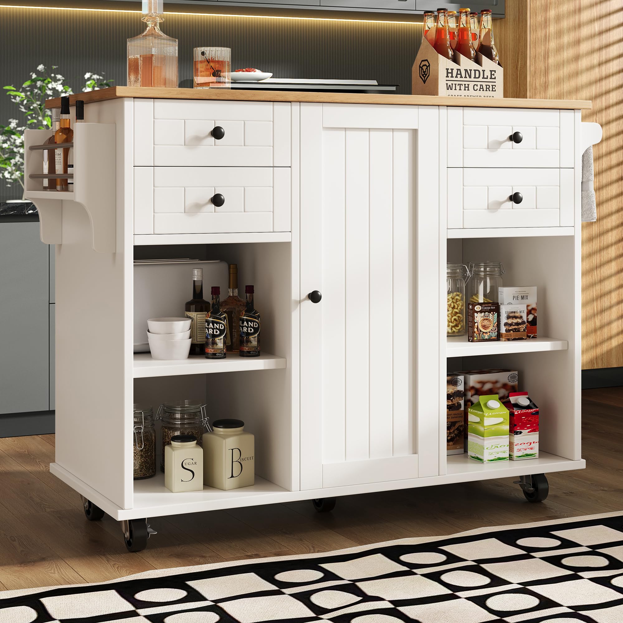 Îlot De Cuisine Moderne  120 × 45 × 90 Cm , Meuble De Cuisine, Table à Manger Multifonctionnelle Avec Panier De Rangement En Pin Noir 97673955